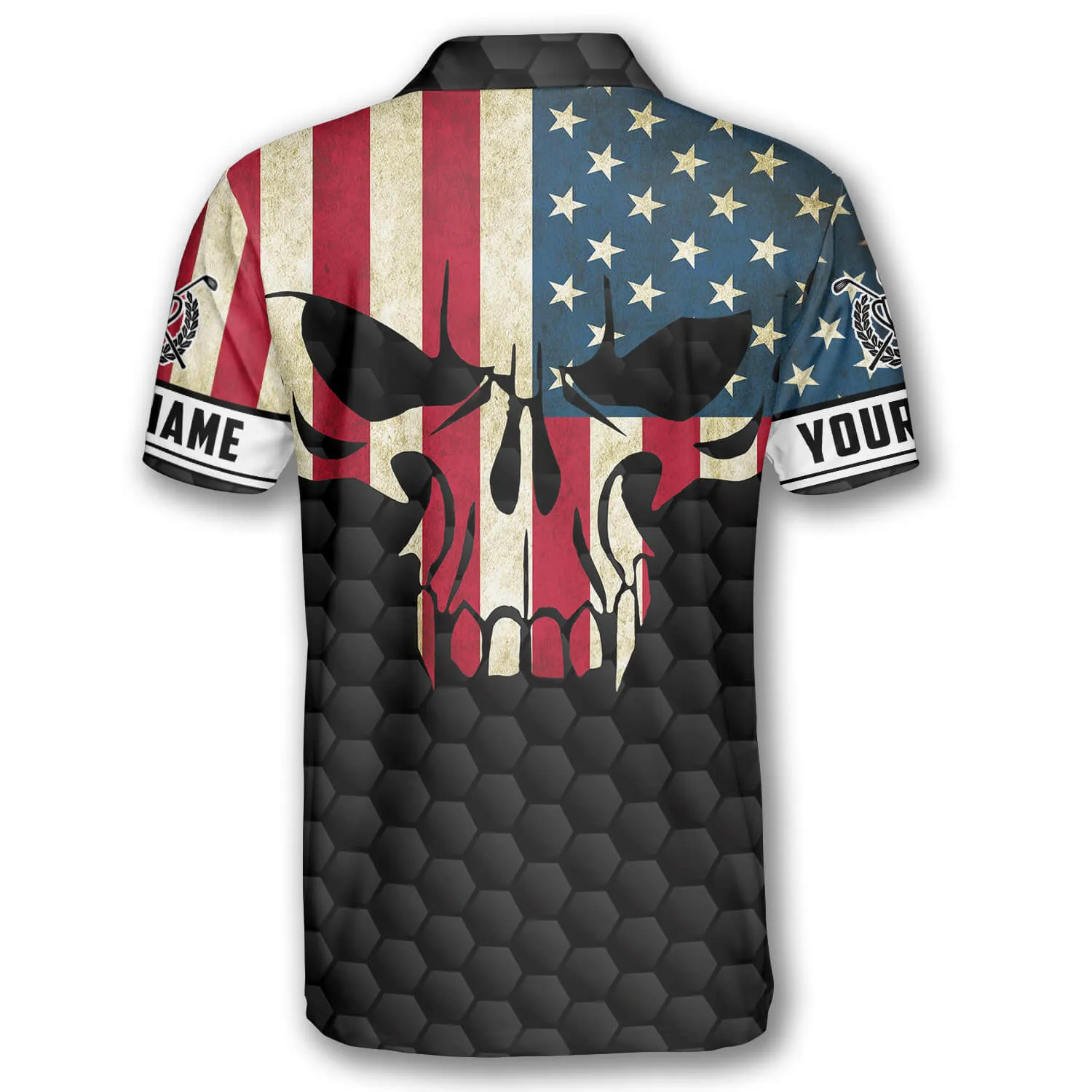 Golf Skull American Flag Custom Golf Polo Shirts for Men