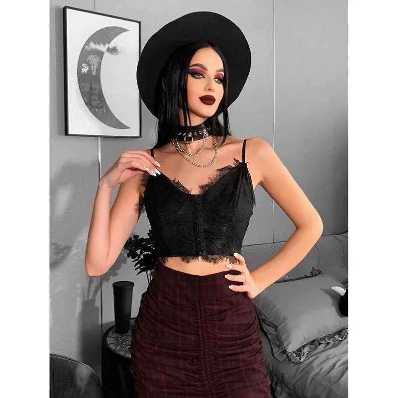 Gothic Dark Grunge V-neck Punk Crop Sexy Fairy Lace Top