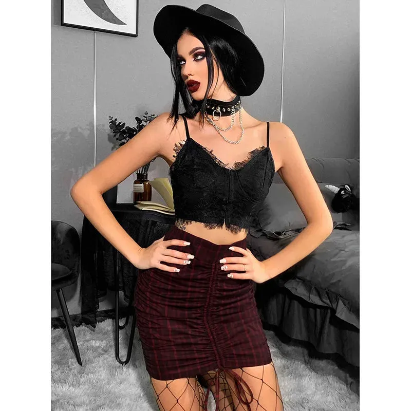 Gothic Dark Grunge V-neck Punk Crop Sexy Fairy Lace Top