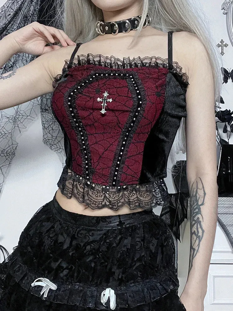 Gothic Harajuku Camisole Lace Crop Web Spider Top