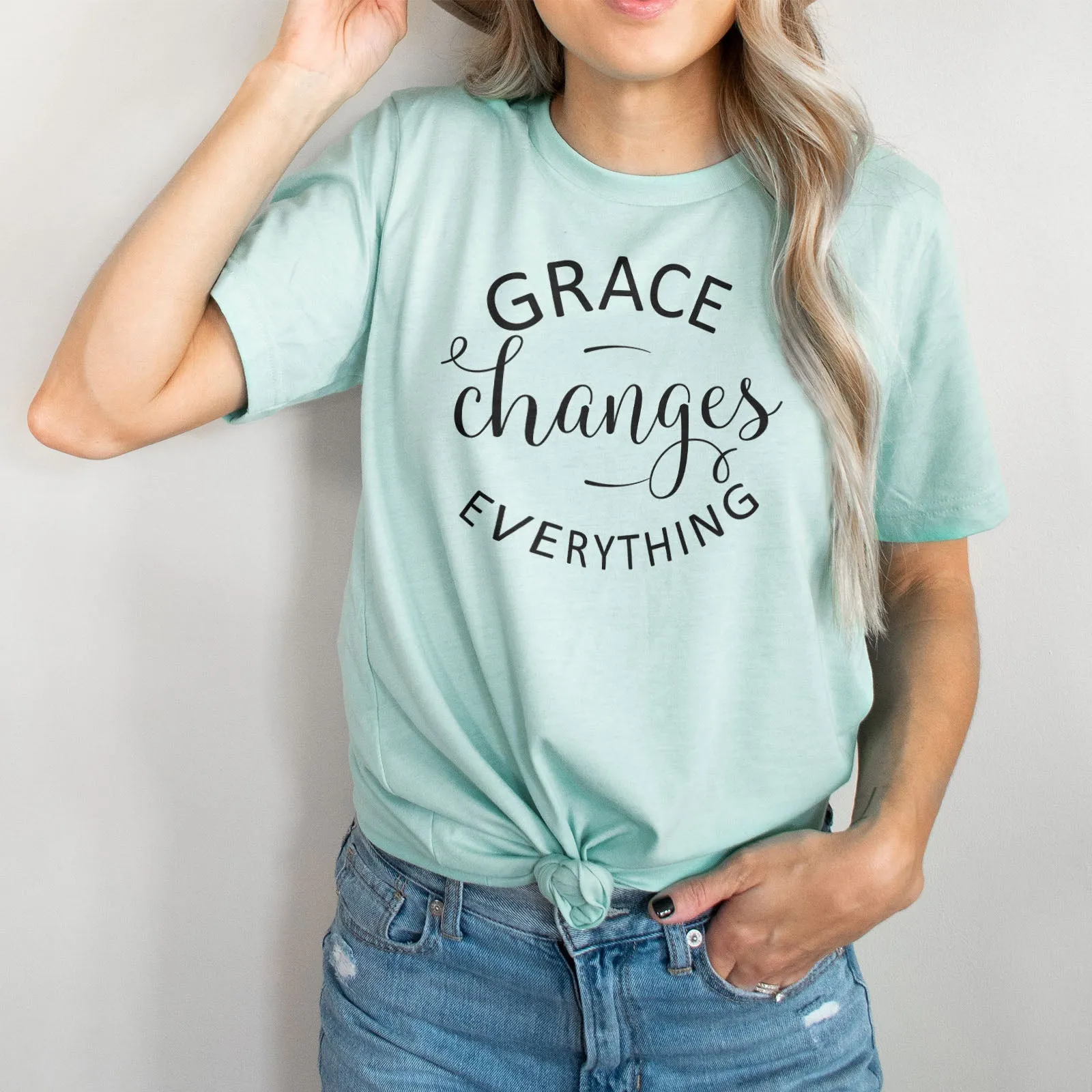 Grace Changes Everything Round Tee Shirts For Women - Christian Shirts for Women - Religious Tee Shirts