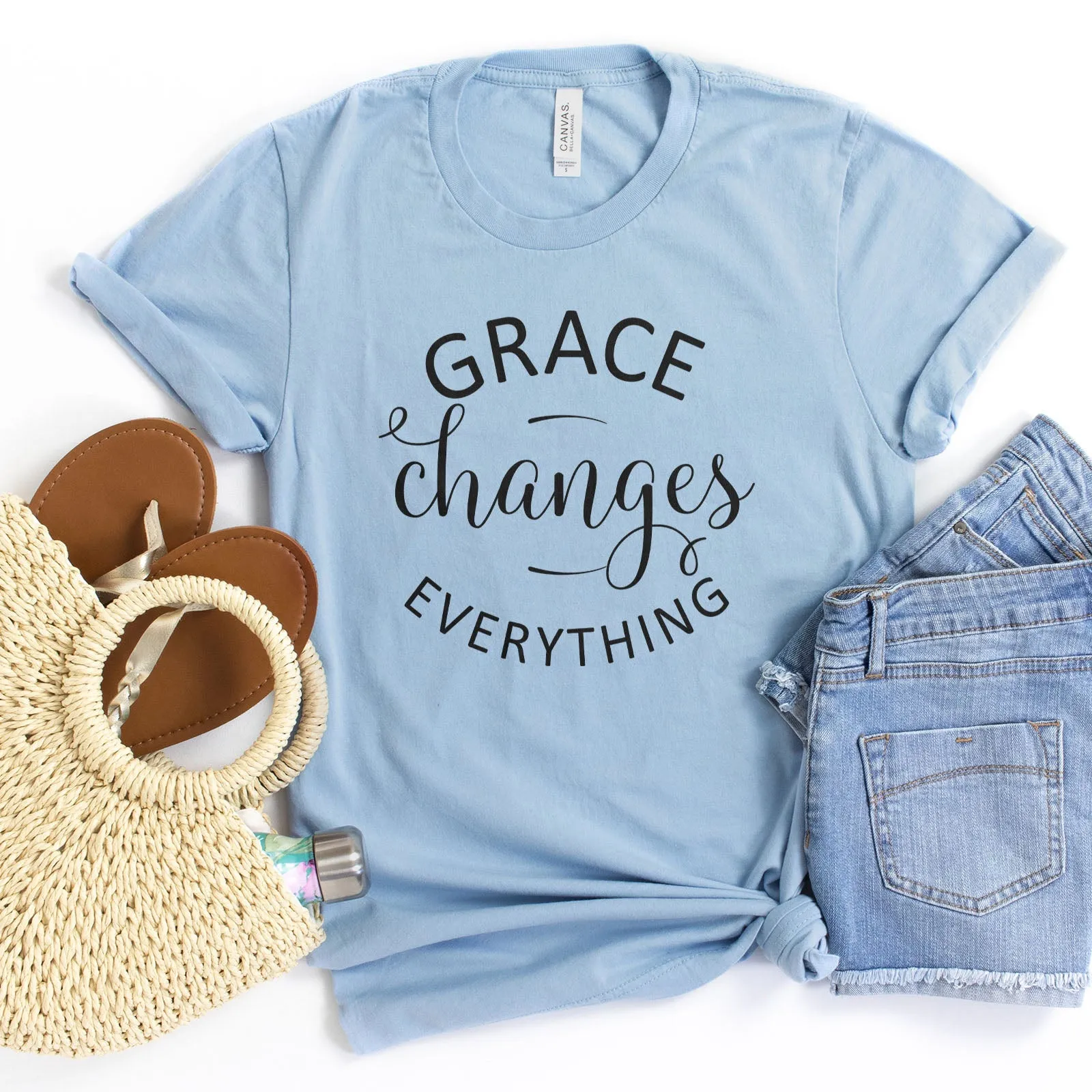 Grace Changes Everything Round Tee Shirts For Women - Christian Shirts for Women - Religious Tee Shirts