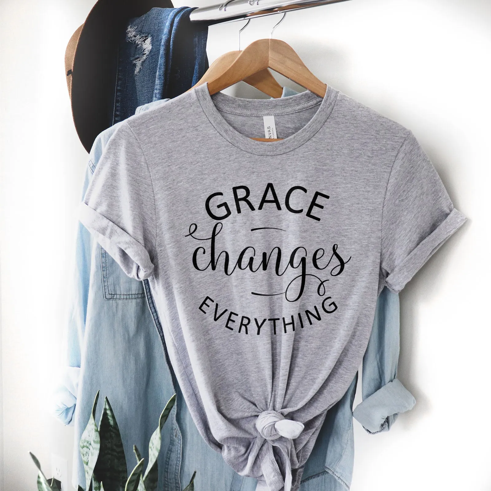 Grace Changes Everything Round Tee Shirts For Women - Christian Shirts for Women - Religious Tee Shirts