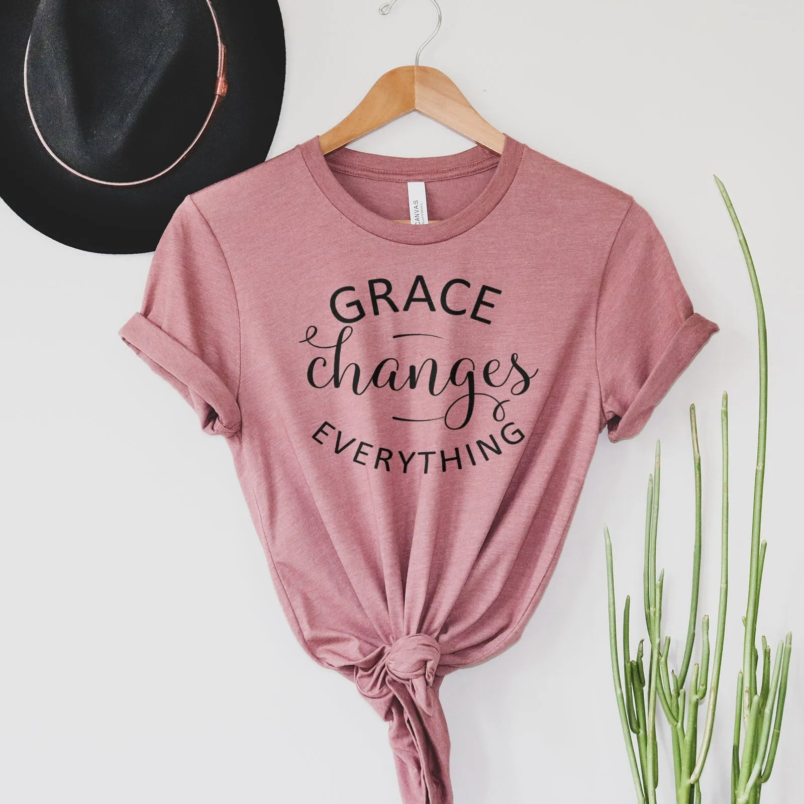 Grace Changes Everything Round Tee Shirts For Women - Christian Shirts for Women - Religious Tee Shirts