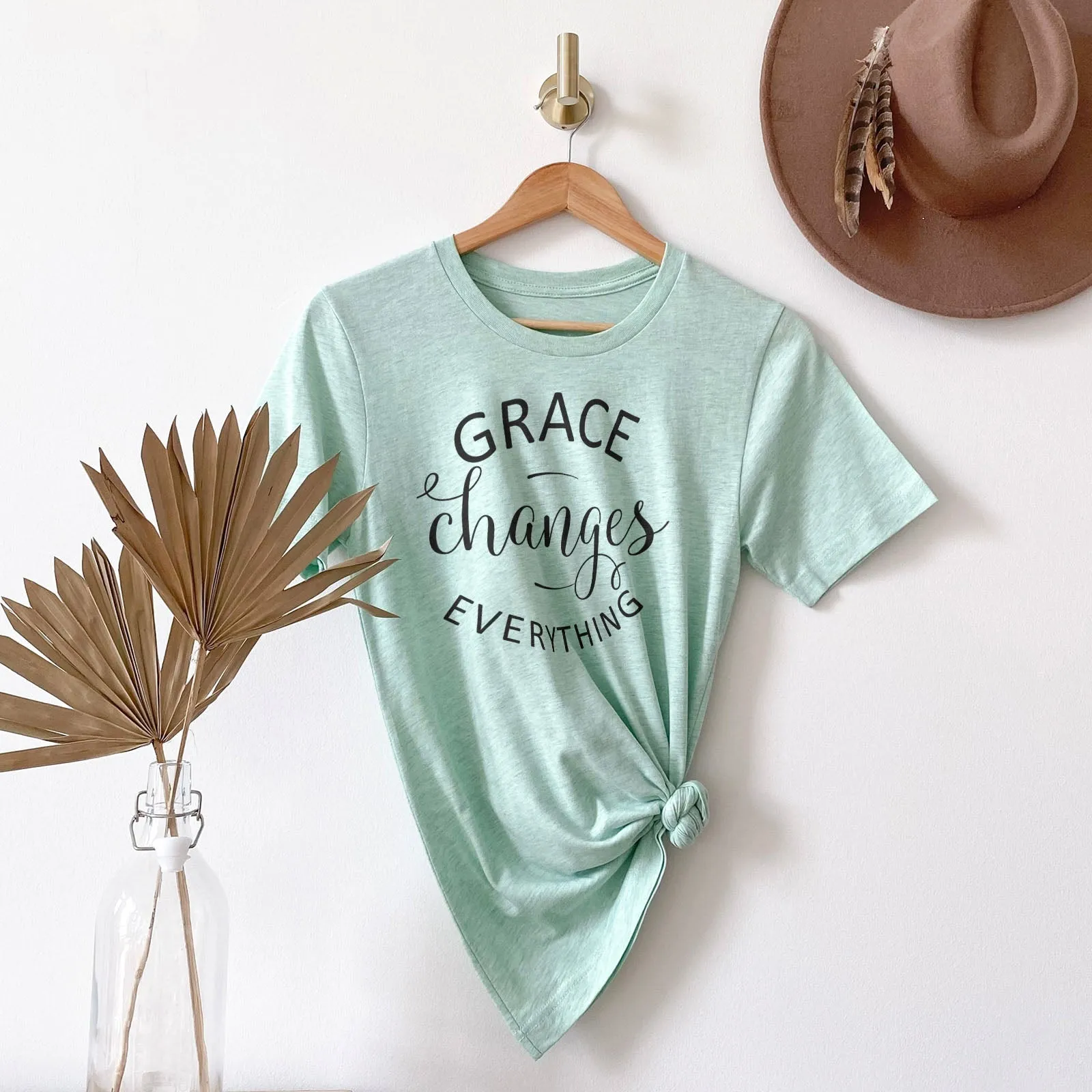 Grace Changes Everything Round Tee Shirts For Women - Christian Shirts for Women - Religious Tee Shirts