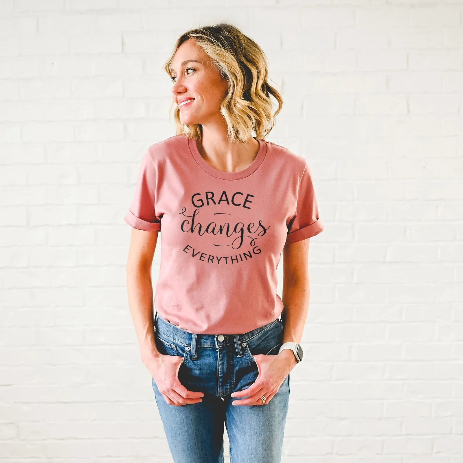 Grace Changes Everything Round Tee Shirts For Women - Christian Shirts for Women - Religious Tee Shirts