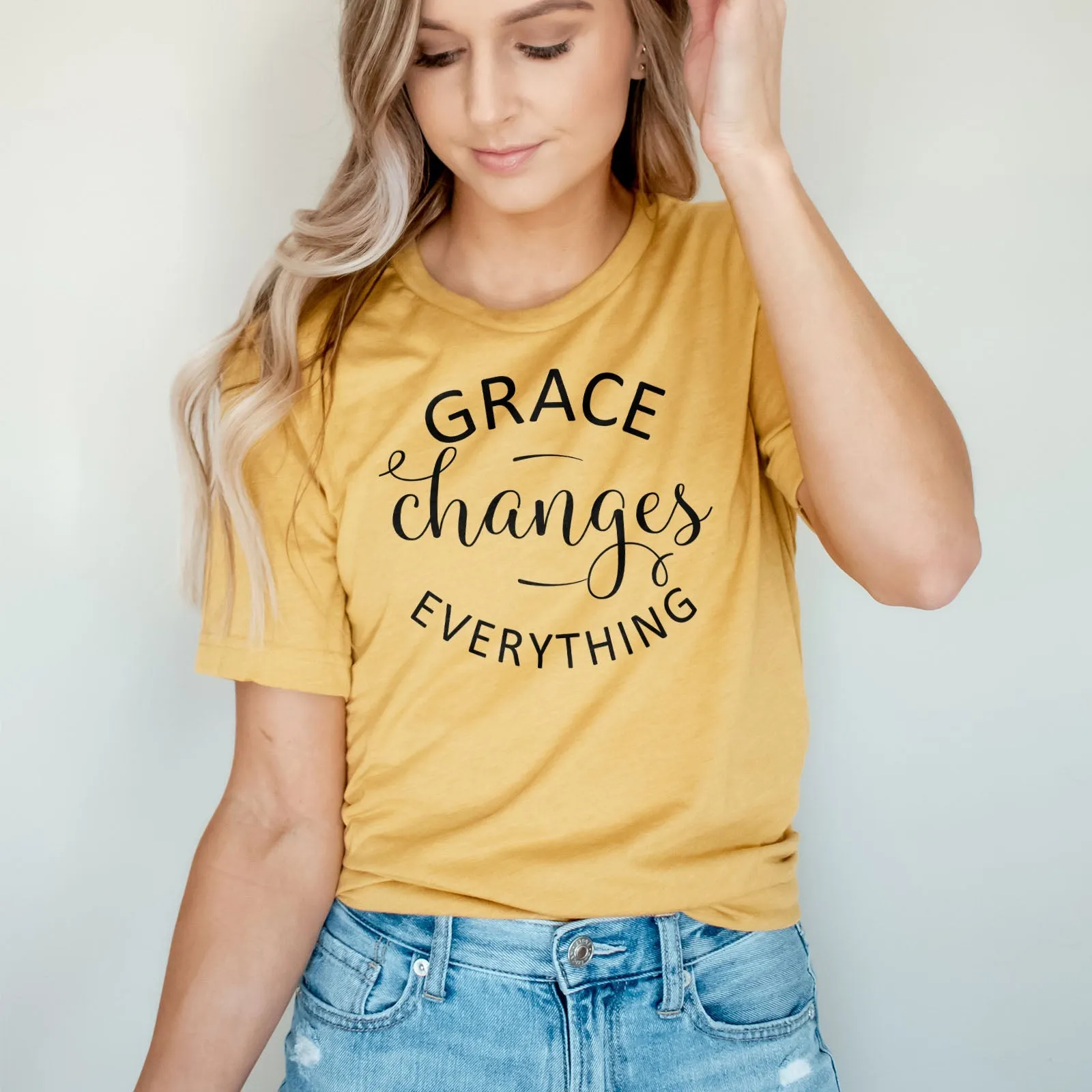 Grace Changes Everything Round Tee Shirts For Women - Christian Shirts for Women - Religious Tee Shirts