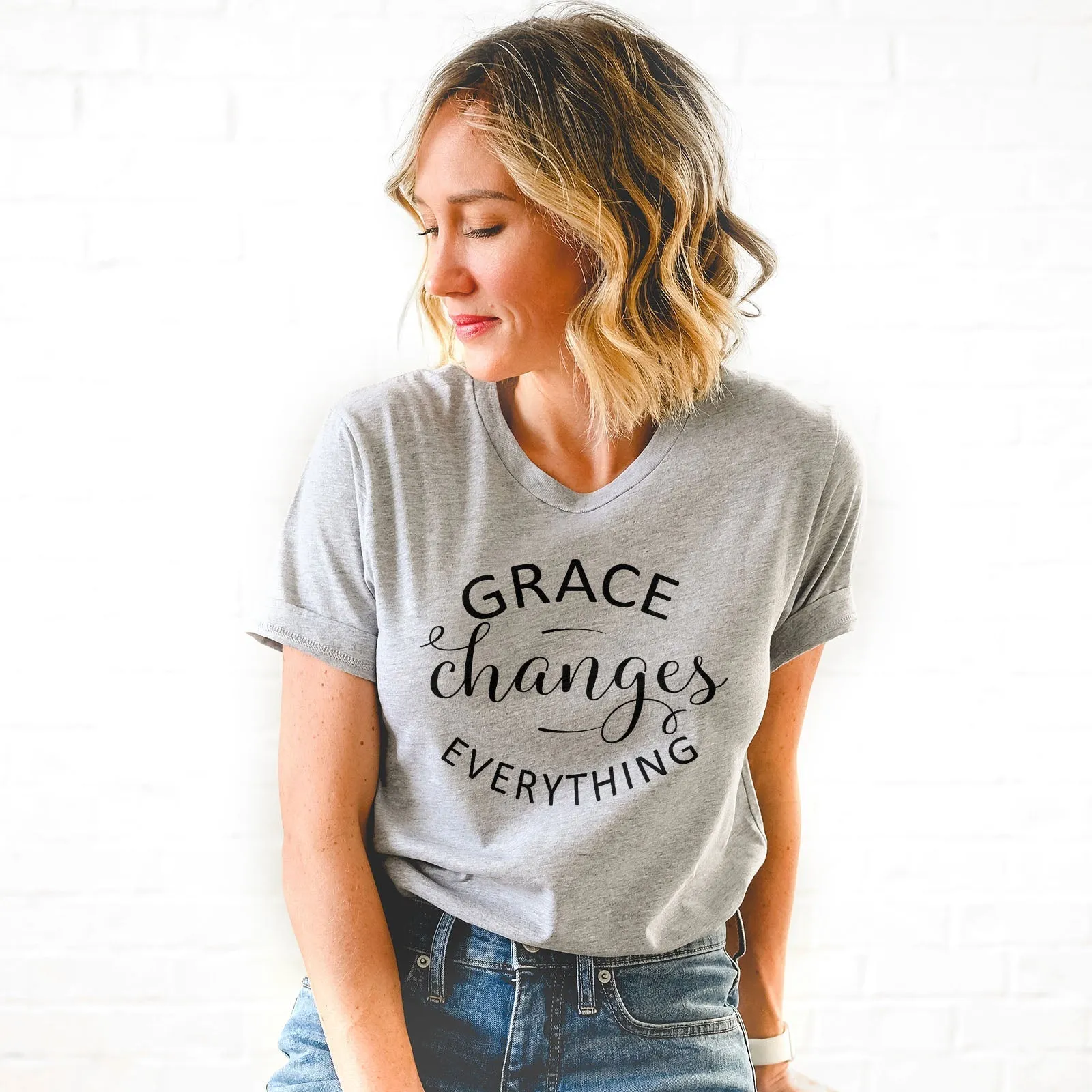 Grace Changes Everything Round Tee Shirts For Women - Christian Shirts for Women - Religious Tee Shirts