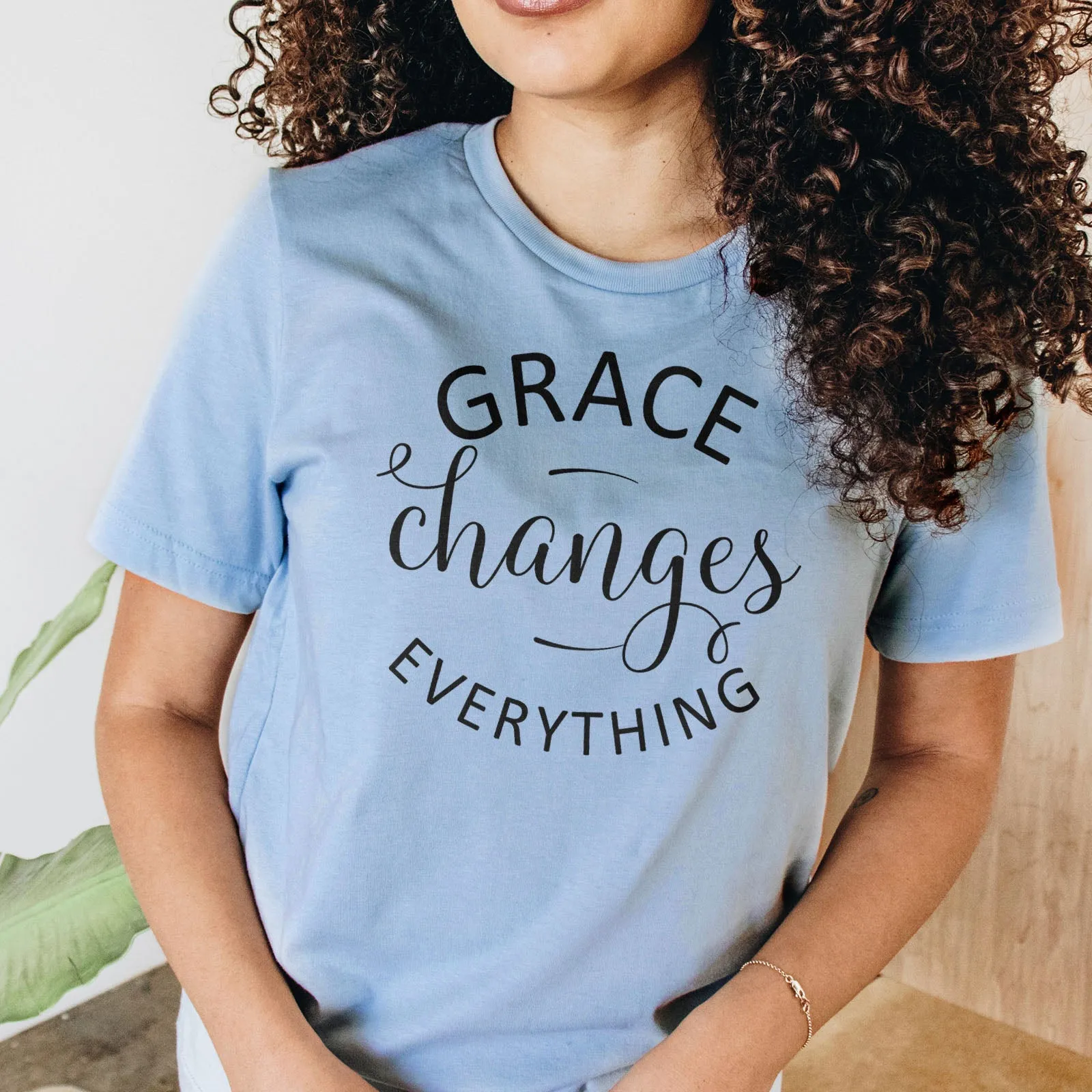 Grace Changes Everything Round Tee Shirts For Women - Christian Shirts for Women - Religious Tee Shirts