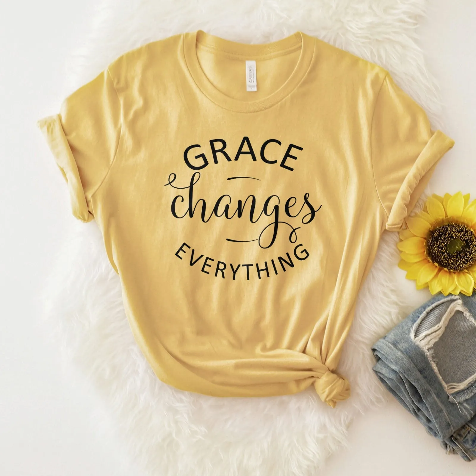 Grace Changes Everything Round Tee Shirts For Women - Christian Shirts for Women - Religious Tee Shirts