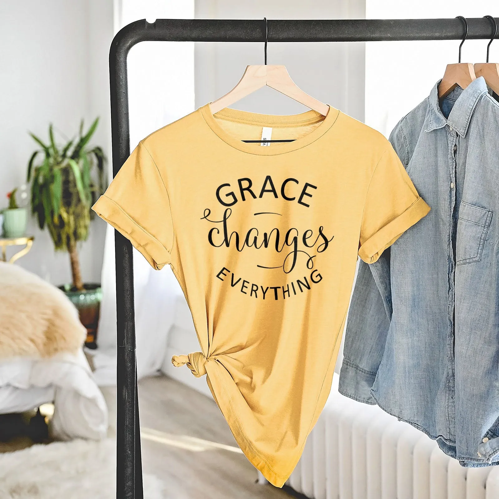 Grace Changes Everything Round Tee Shirts For Women - Christian Shirts for Women - Religious Tee Shirts