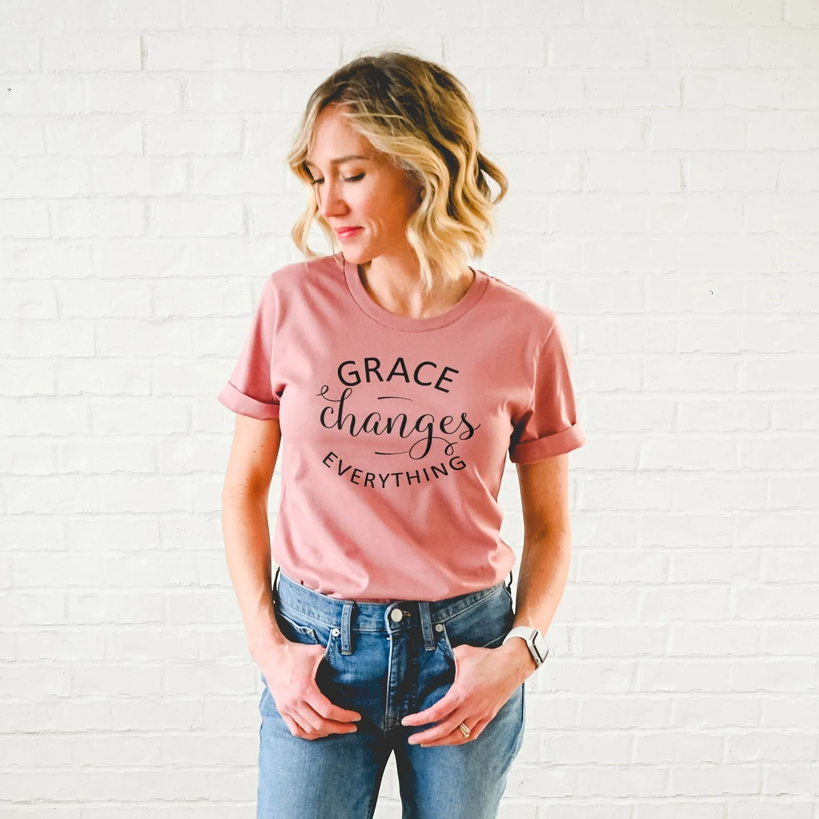 Grace Changes Everything Round Tee Shirts For Women - Christian Shirts for Women - Religious Tee Shirts