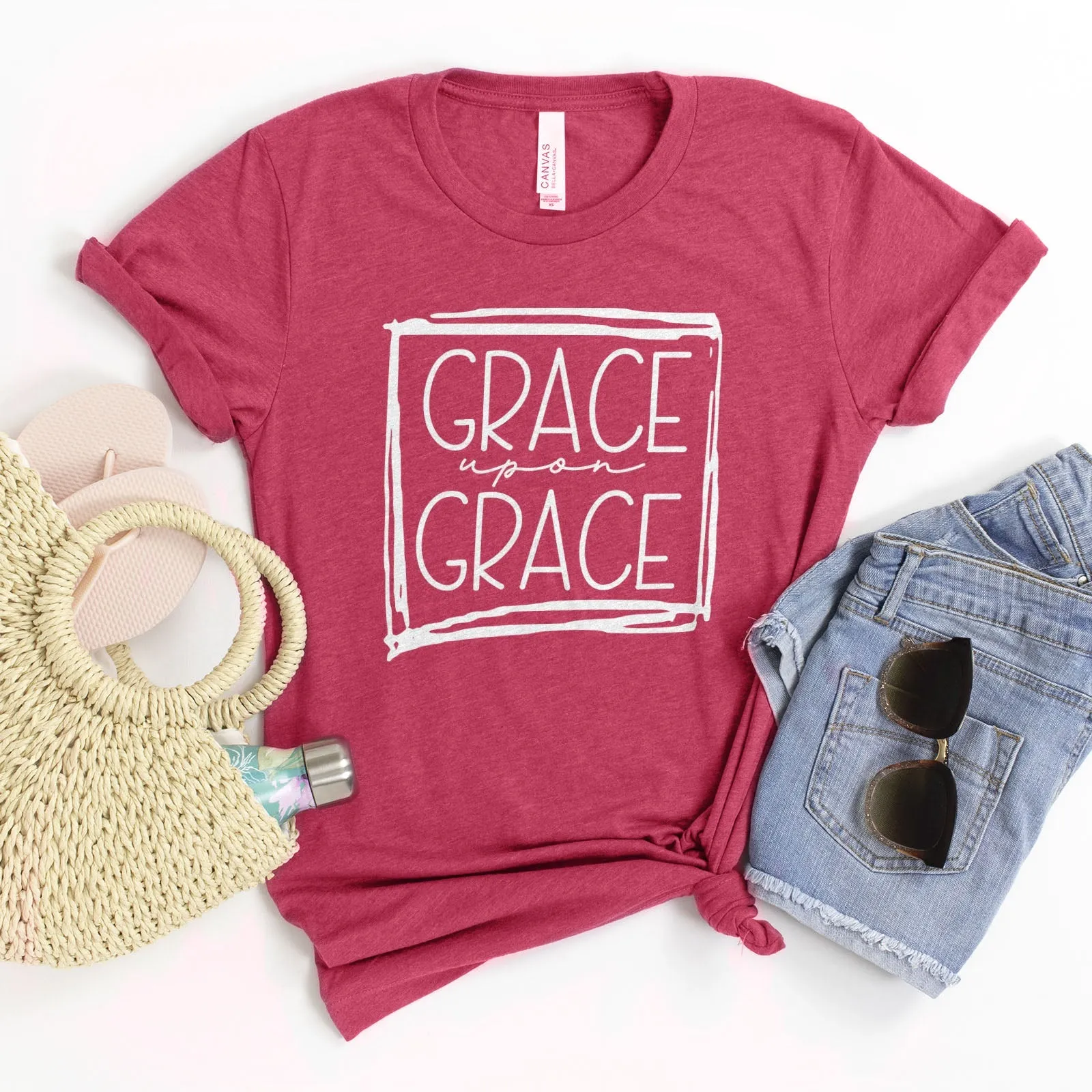 Grace Upon Grace Square Tee Shirts For Women - Christian Shirts for Women - Religious Tee Shirts