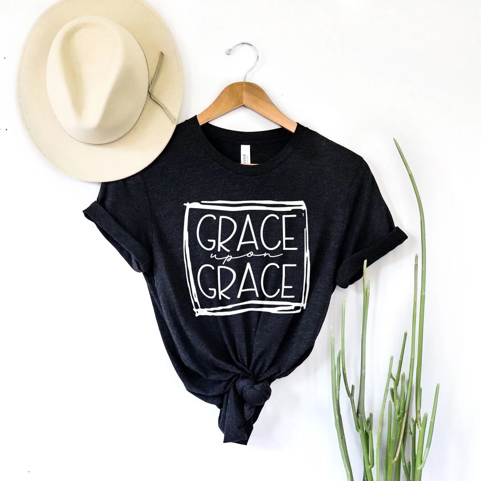 Grace Upon Grace Square Tee Shirts For Women - Christian Shirts for Women - Religious Tee Shirts