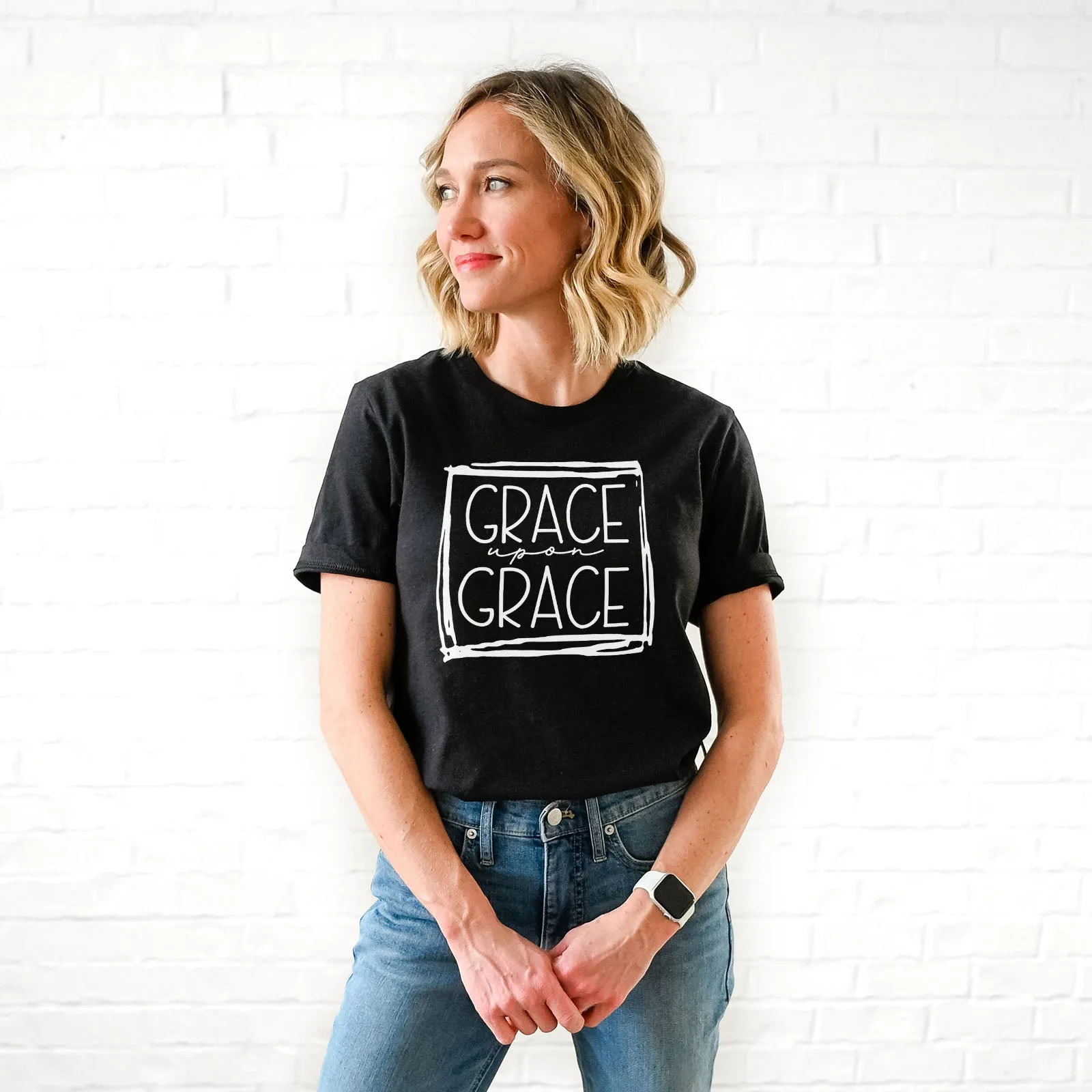 Grace Upon Grace Square Tee Shirts For Women - Christian Shirts for Women - Religious Tee Shirts