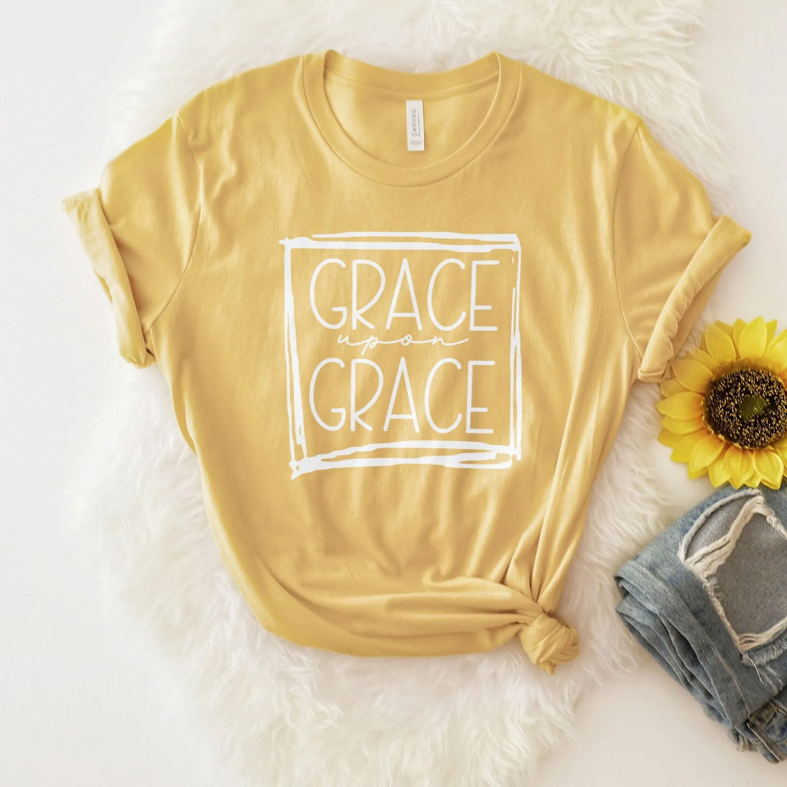 Grace Upon Grace Square Tee Shirts For Women - Christian Shirts for Women - Religious Tee Shirts