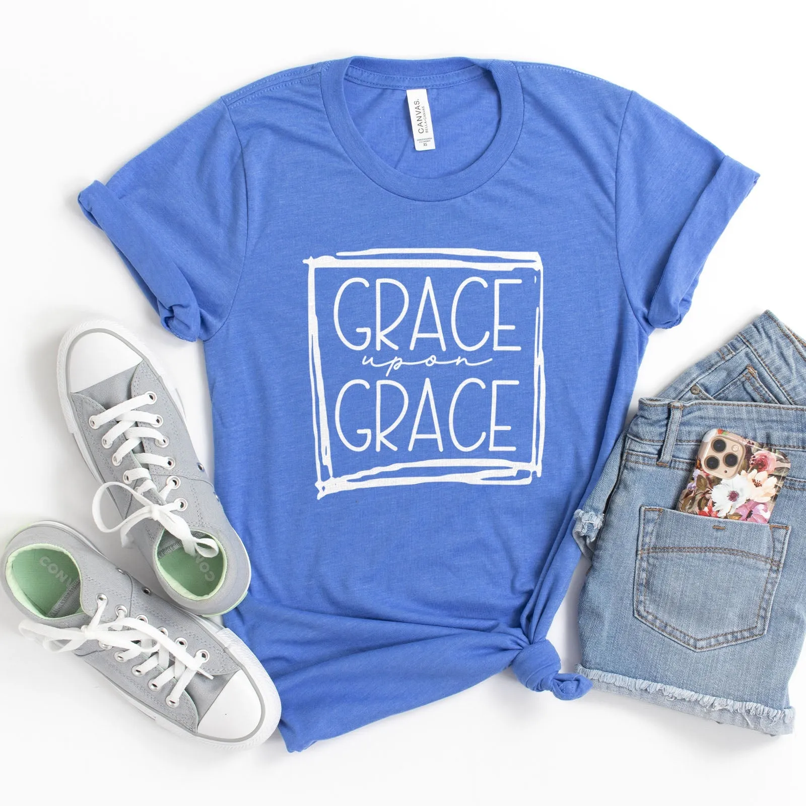 Grace Upon Grace Square Tee Shirts For Women - Christian Shirts for Women - Religious Tee Shirts