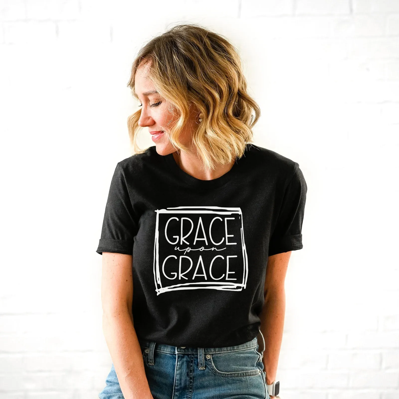 Grace Upon Grace Square Tee Shirts For Women - Christian Shirts for Women - Religious Tee Shirts