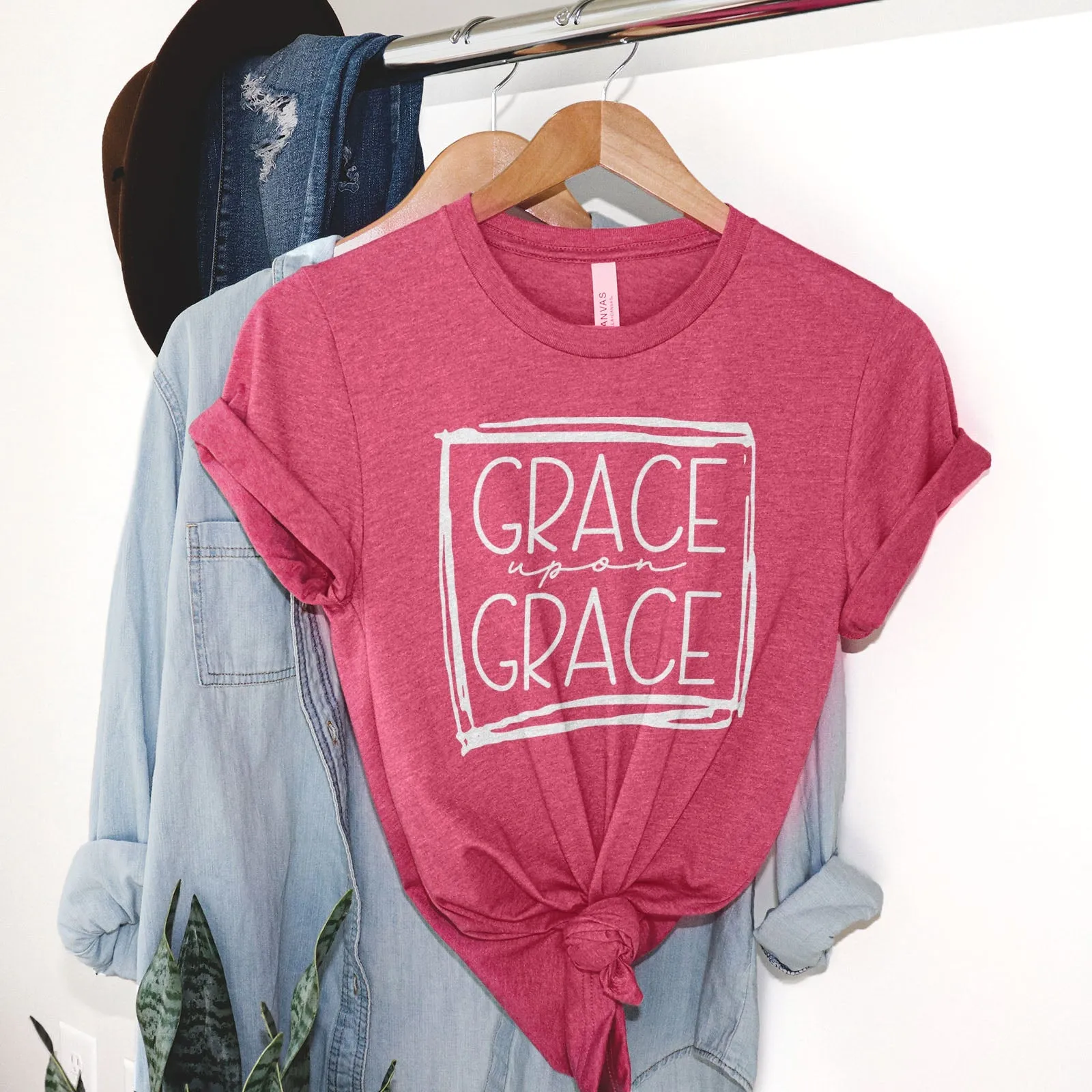 Grace Upon Grace Square Tee Shirts For Women - Christian Shirts for Women - Religious Tee Shirts