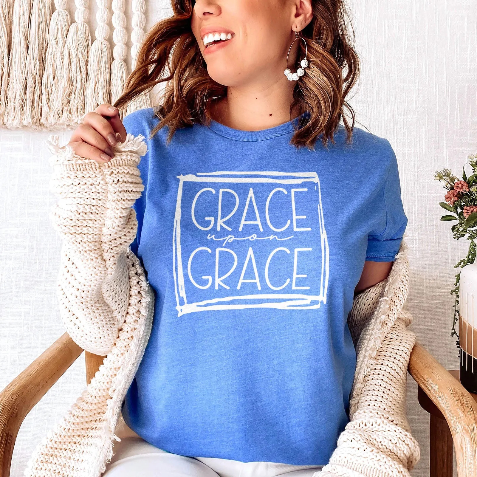 Grace Upon Grace Square Tee Shirts For Women - Christian Shirts for Women - Religious Tee Shirts