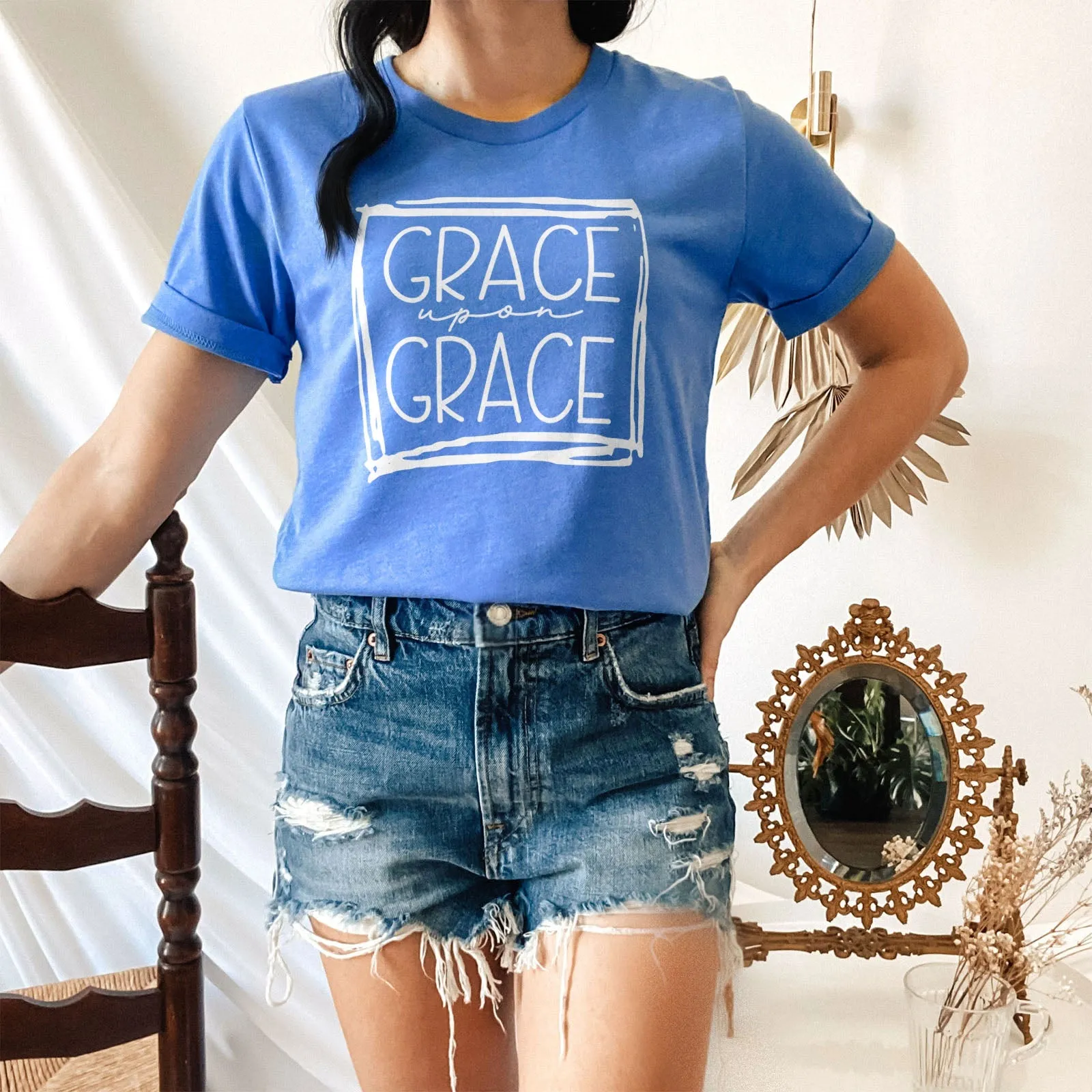 Grace Upon Grace Square Tee Shirts For Women - Christian Shirts for Women - Religious Tee Shirts