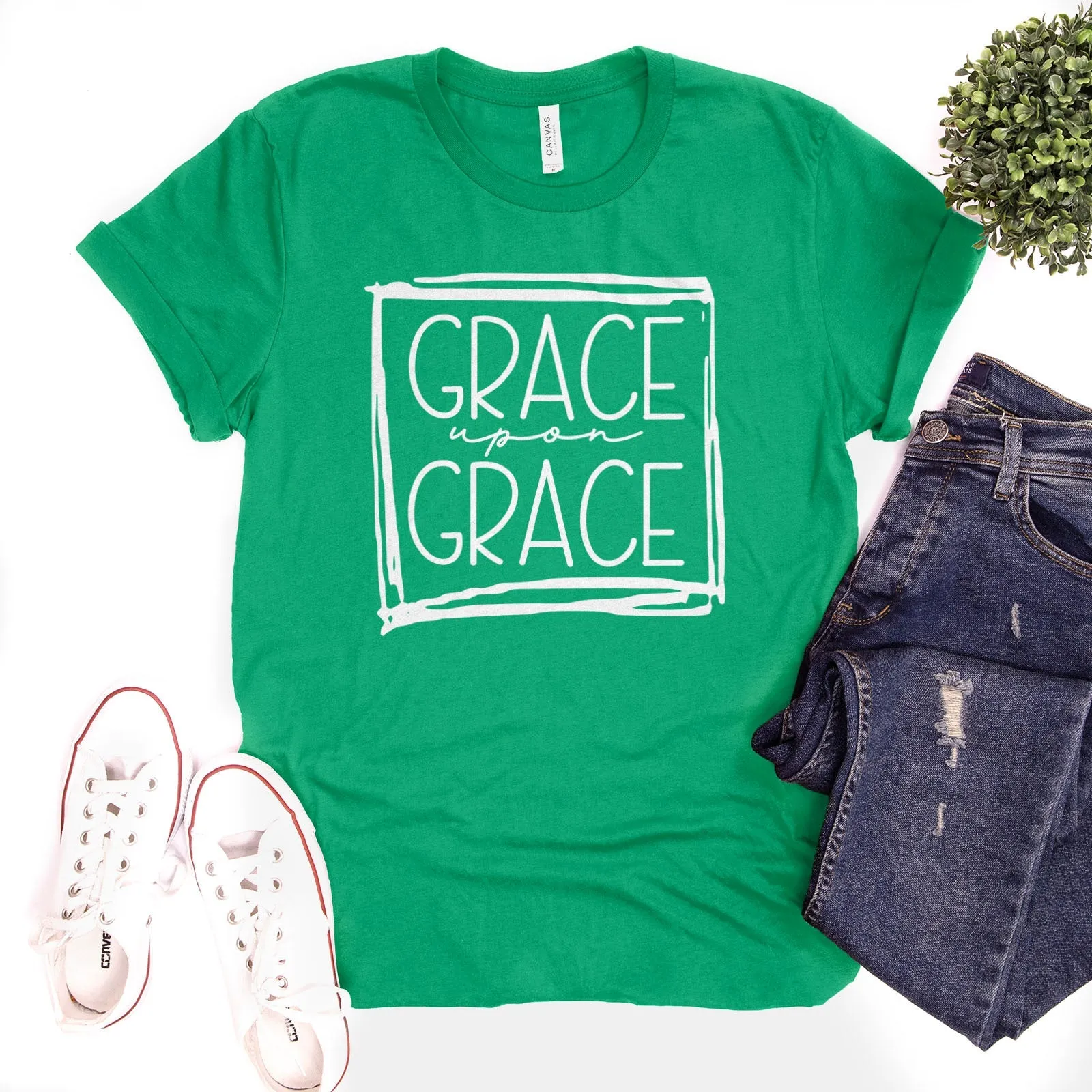 Grace Upon Grace Square Tee Shirts For Women - Christian Shirts for Women - Religious Tee Shirts