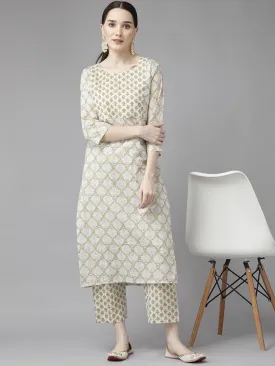 Grey Printed Cotton Kurta Set