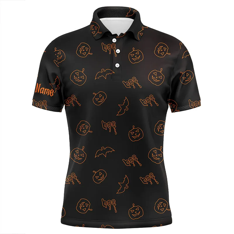 Halloween Pumpkin Pattern Custom Mens Golf Polo Shirts, Halloween Golf Gifts For Men