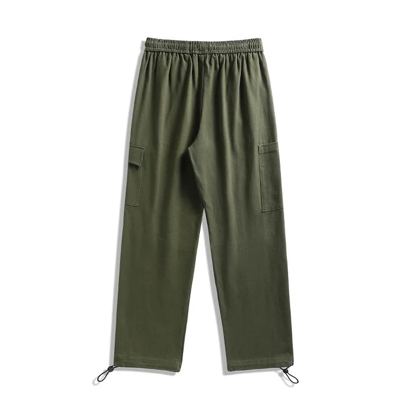 High Quality Versatile Washed Out Pure Cotton Khaki Tapered Drawstring Sweatpant