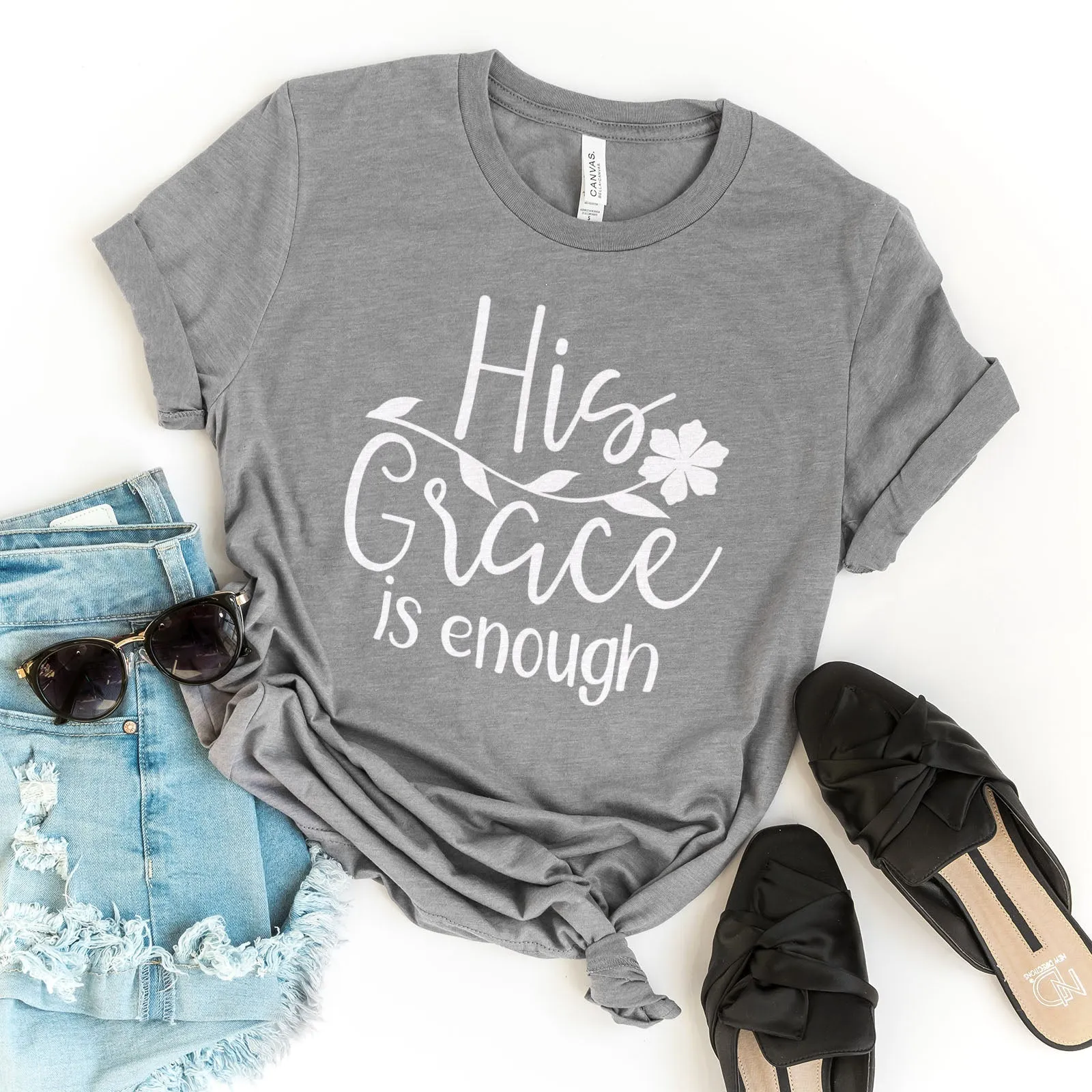 His Grace is Enough Flower Tee Shirts For Women - Christian Shirts for Women - Religious Tee Shirts