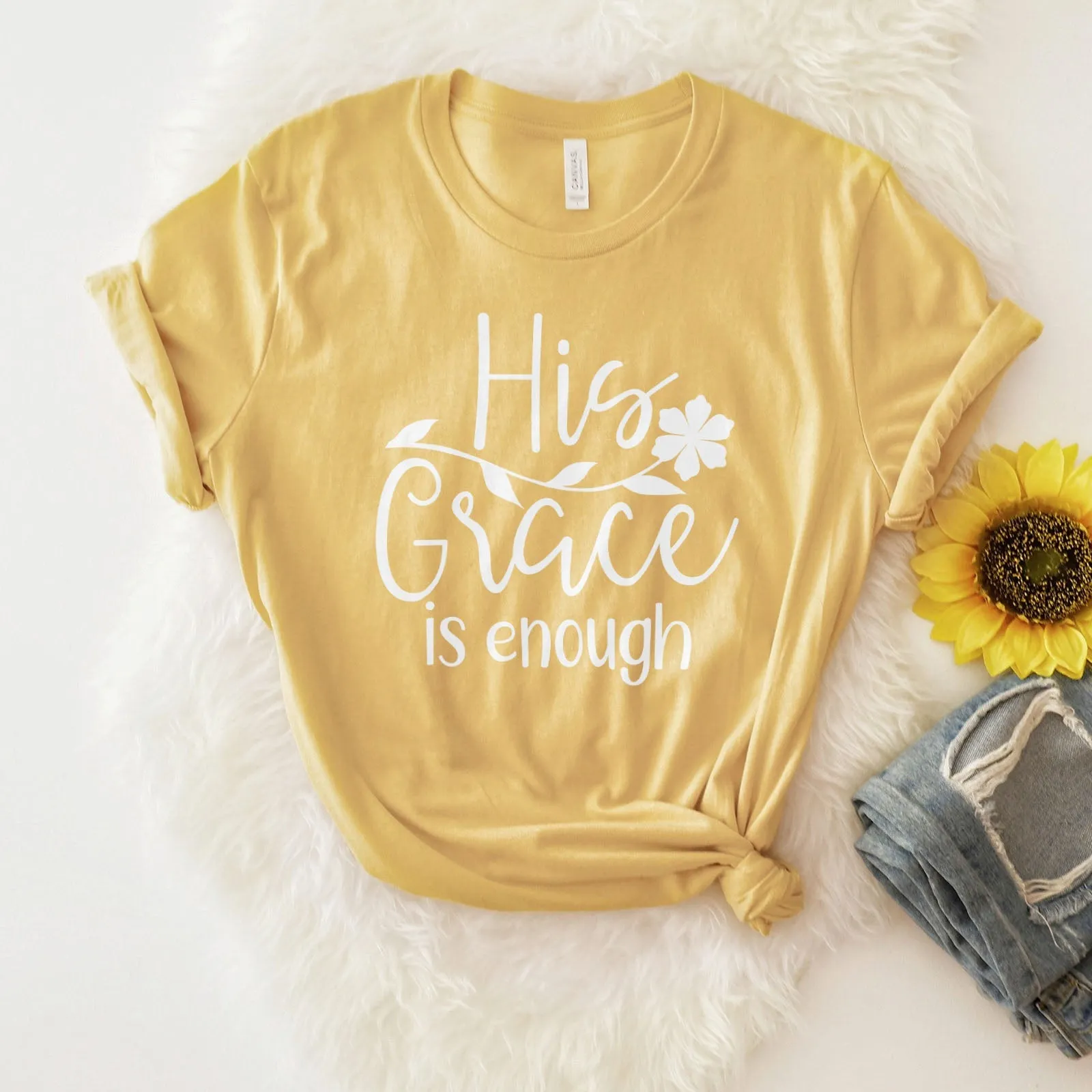 His Grace is Enough Flower Tee Shirts For Women - Christian Shirts for Women - Religious Tee Shirts