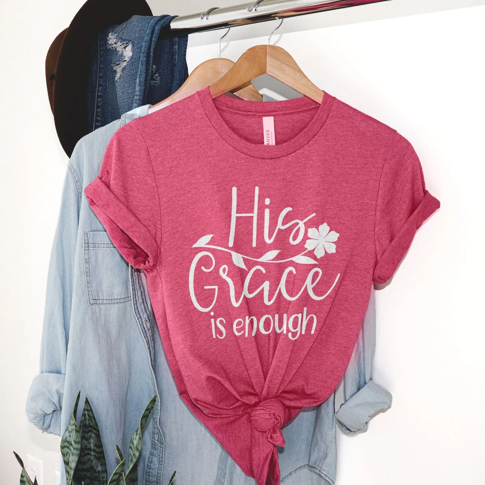 His Grace is Enough Flower Tee Shirts For Women - Christian Shirts for Women - Religious Tee Shirts