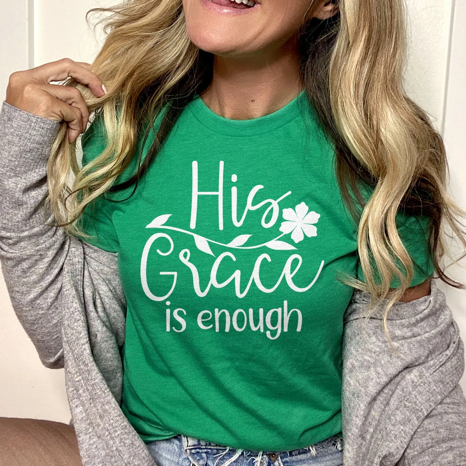 His Grace is Enough Flower Tee Shirts For Women - Christian Shirts for Women - Religious Tee Shirts