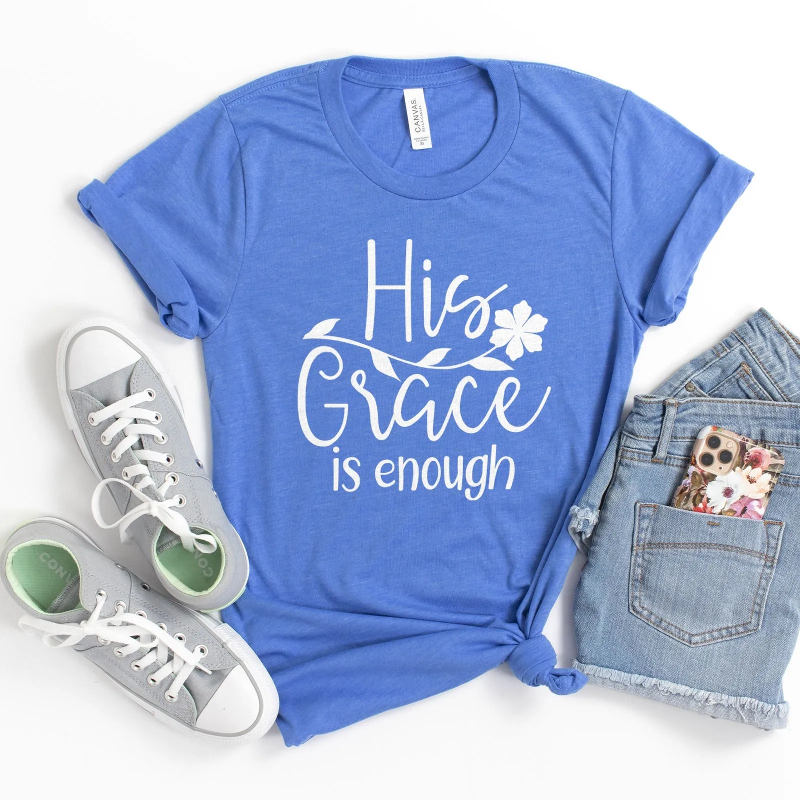 His Grace is Enough Flower Tee Shirts For Women - Christian Shirts for Women - Religious Tee Shirts