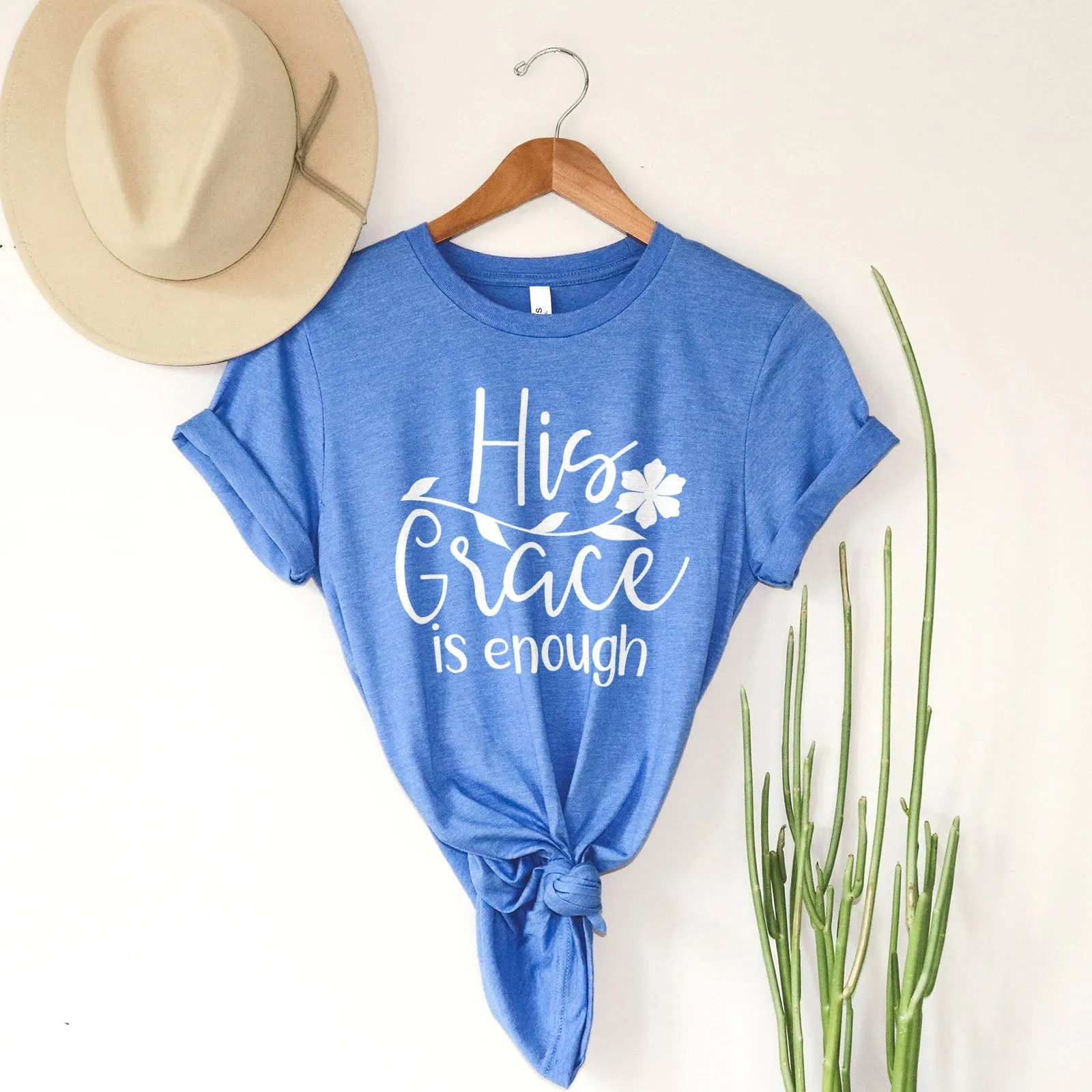 His Grace is Enough Flower Tee Shirts For Women - Christian Shirts for Women - Religious Tee Shirts