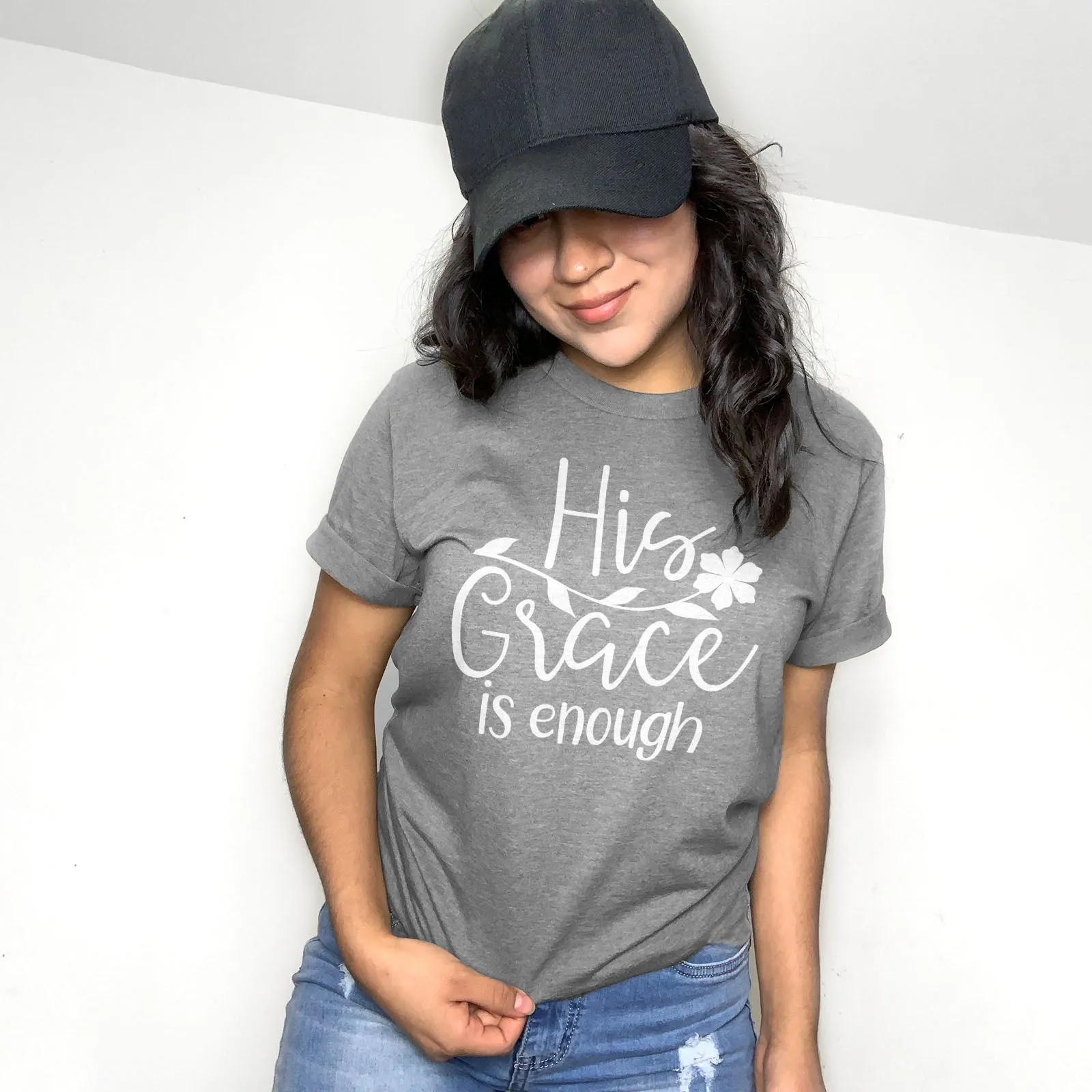 His Grace is Enough Flower Tee Shirts For Women - Christian Shirts for Women - Religious Tee Shirts