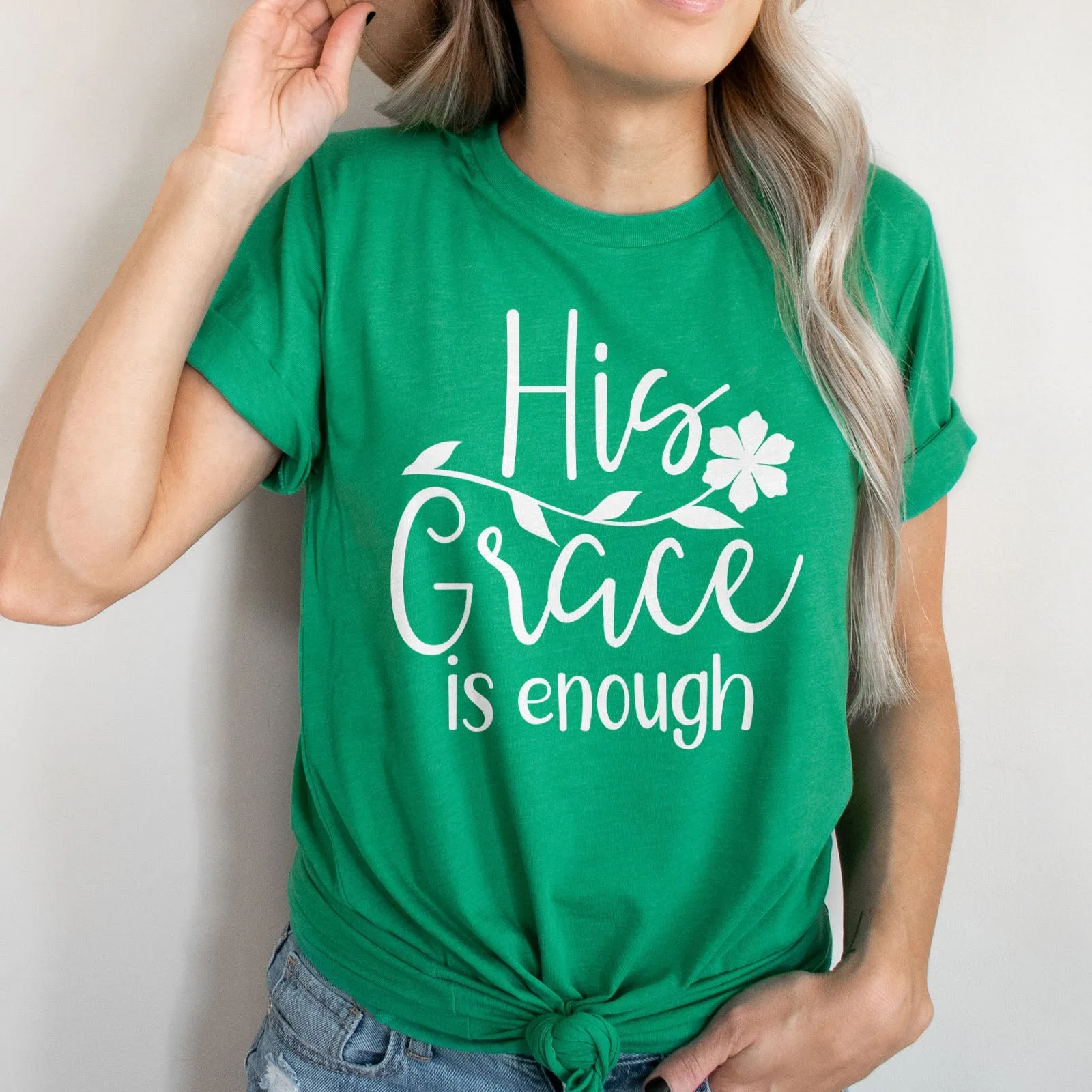 His Grace is Enough Flower Tee Shirts For Women - Christian Shirts for Women - Religious Tee Shirts