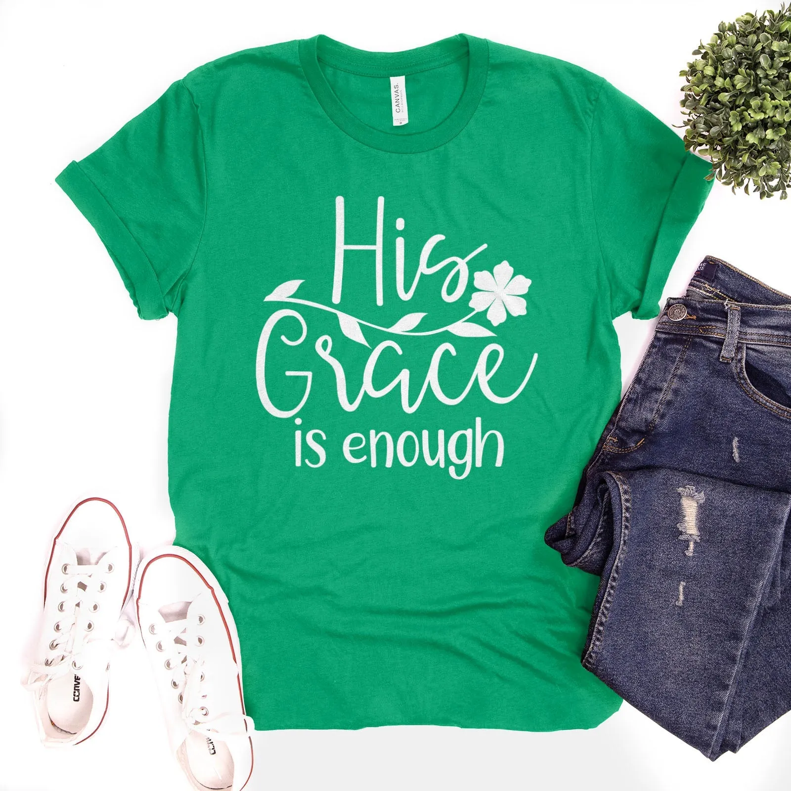 His Grace is Enough Flower Tee Shirts For Women - Christian Shirts for Women - Religious Tee Shirts