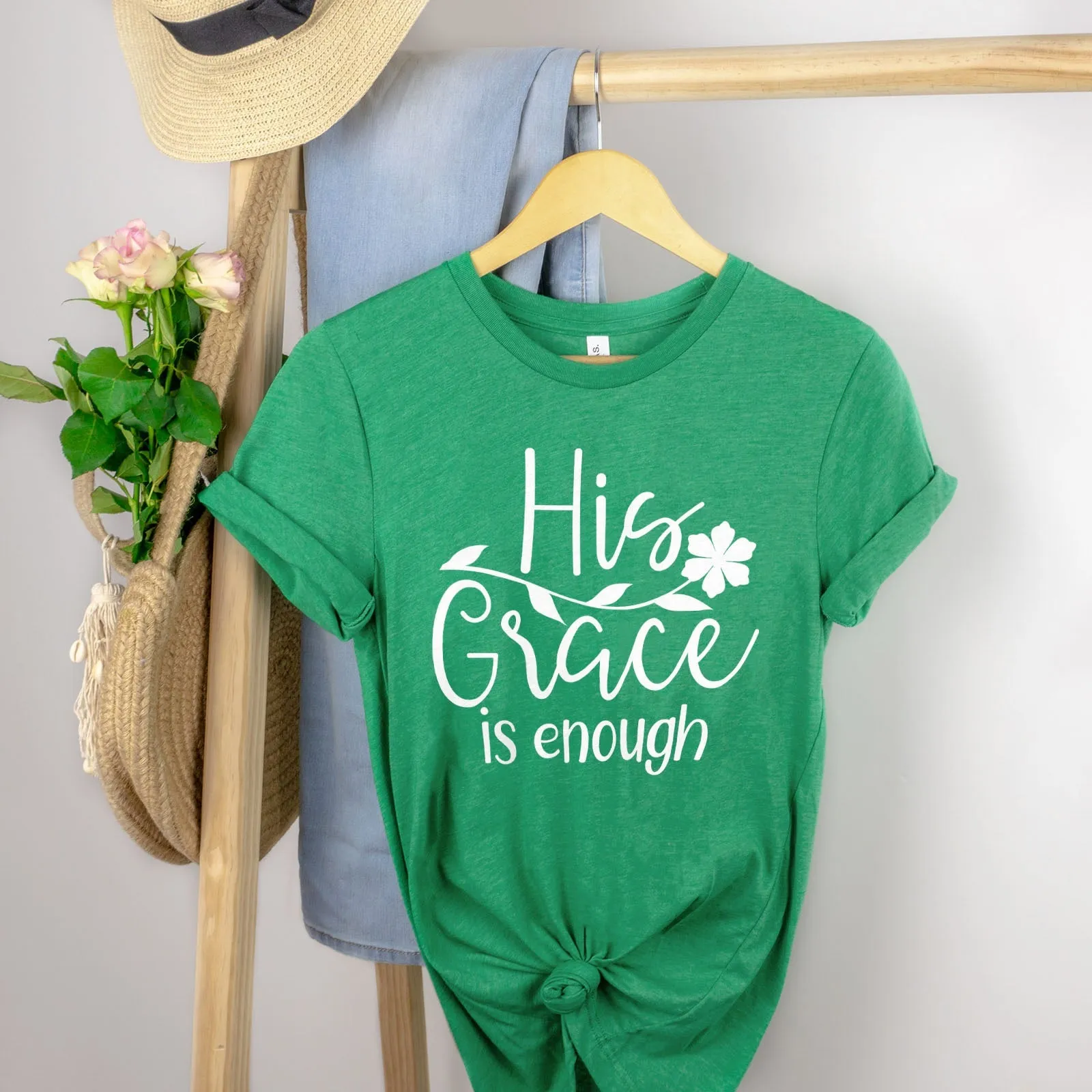 His Grace is Enough Flower Tee Shirts For Women - Christian Shirts for Women - Religious Tee Shirts