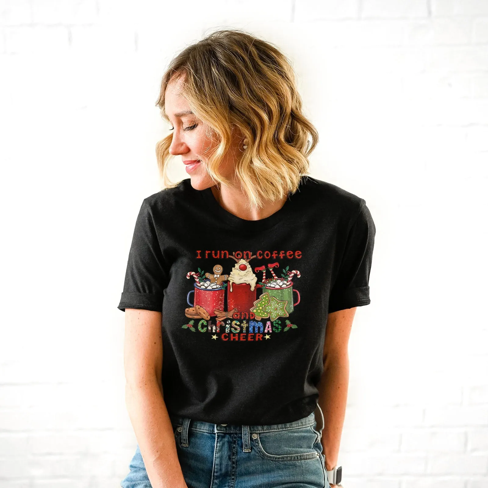 I Run On Coffee And Christmas Cheer Tee Shirts For Women - Christian Shirts for Women - Religious Tee Shirts