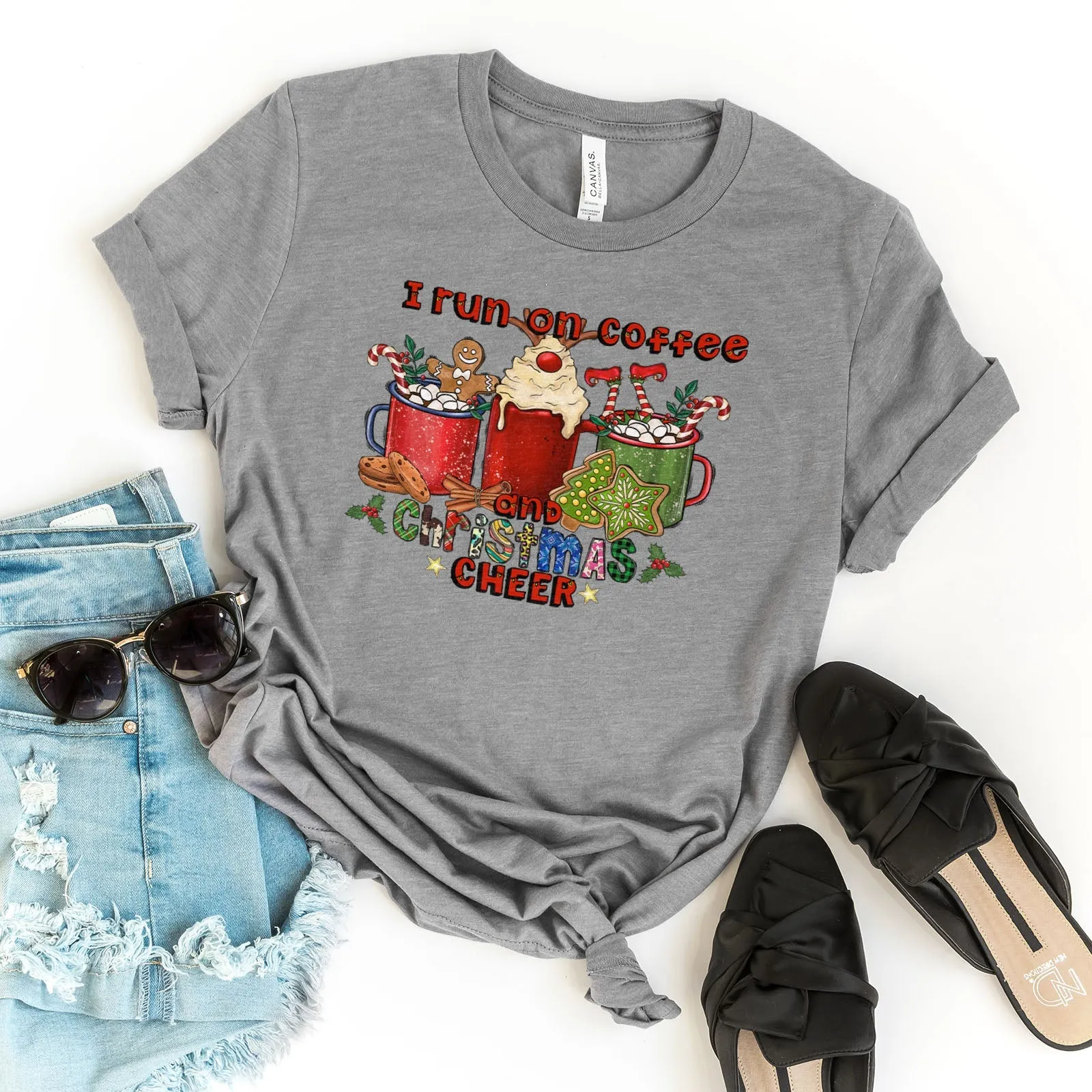 I Run On Coffee And Christmas Cheer Tee Shirts For Women - Christian Shirts for Women - Religious Tee Shirts