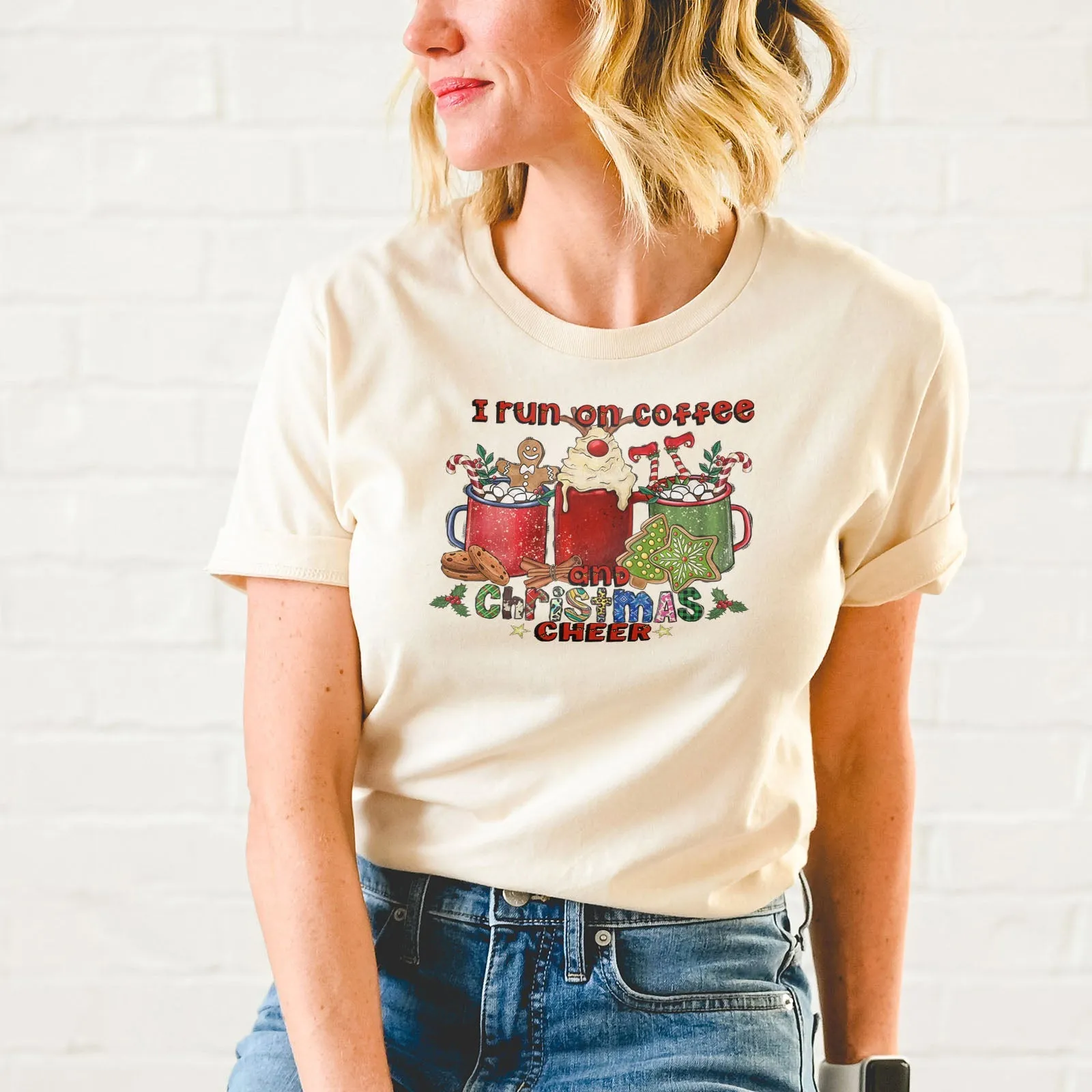 I Run On Coffee And Christmas Cheer Tee Shirts For Women - Christian Shirts for Women - Religious Tee Shirts