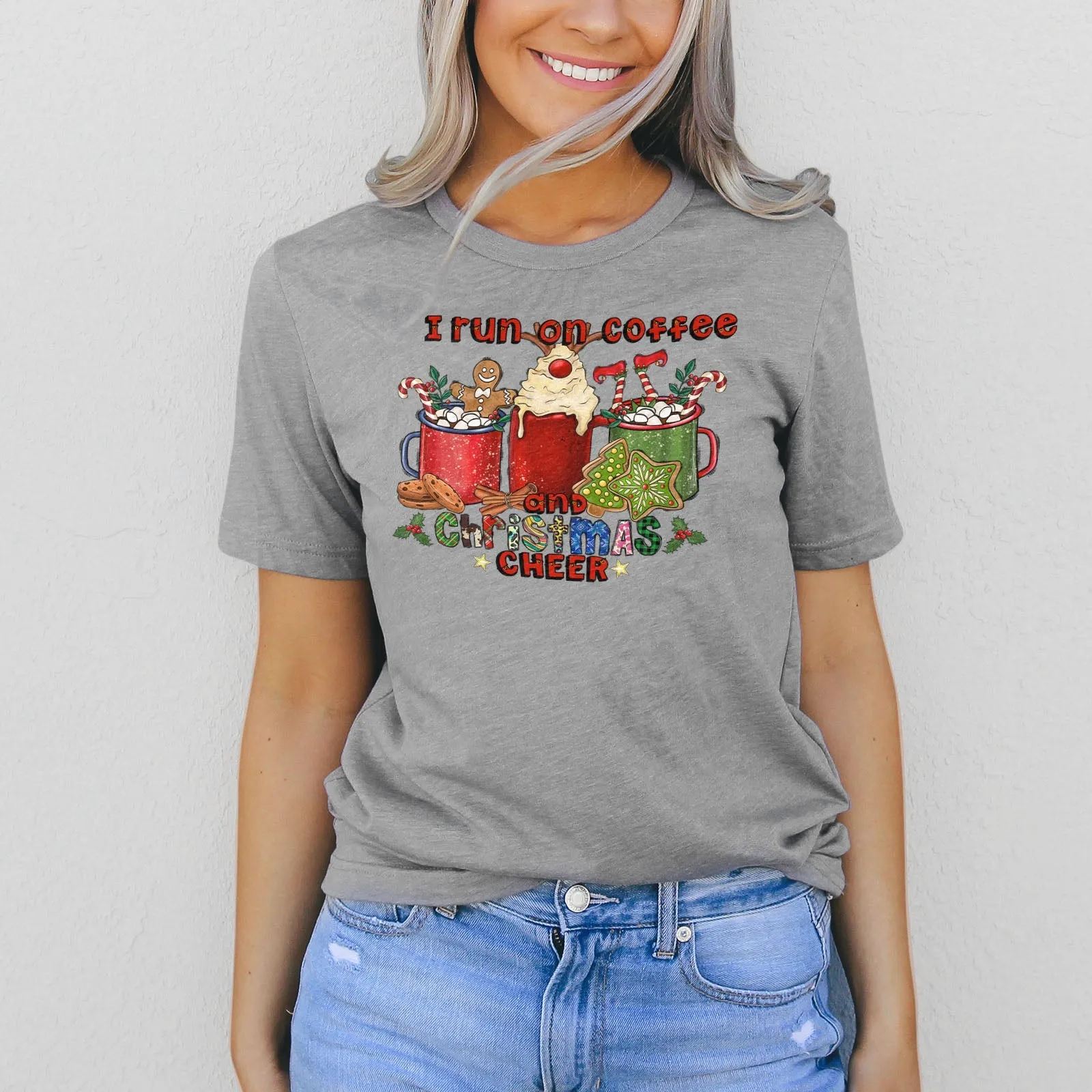 I Run On Coffee And Christmas Cheer Tee Shirts For Women - Christian Shirts for Women - Religious Tee Shirts