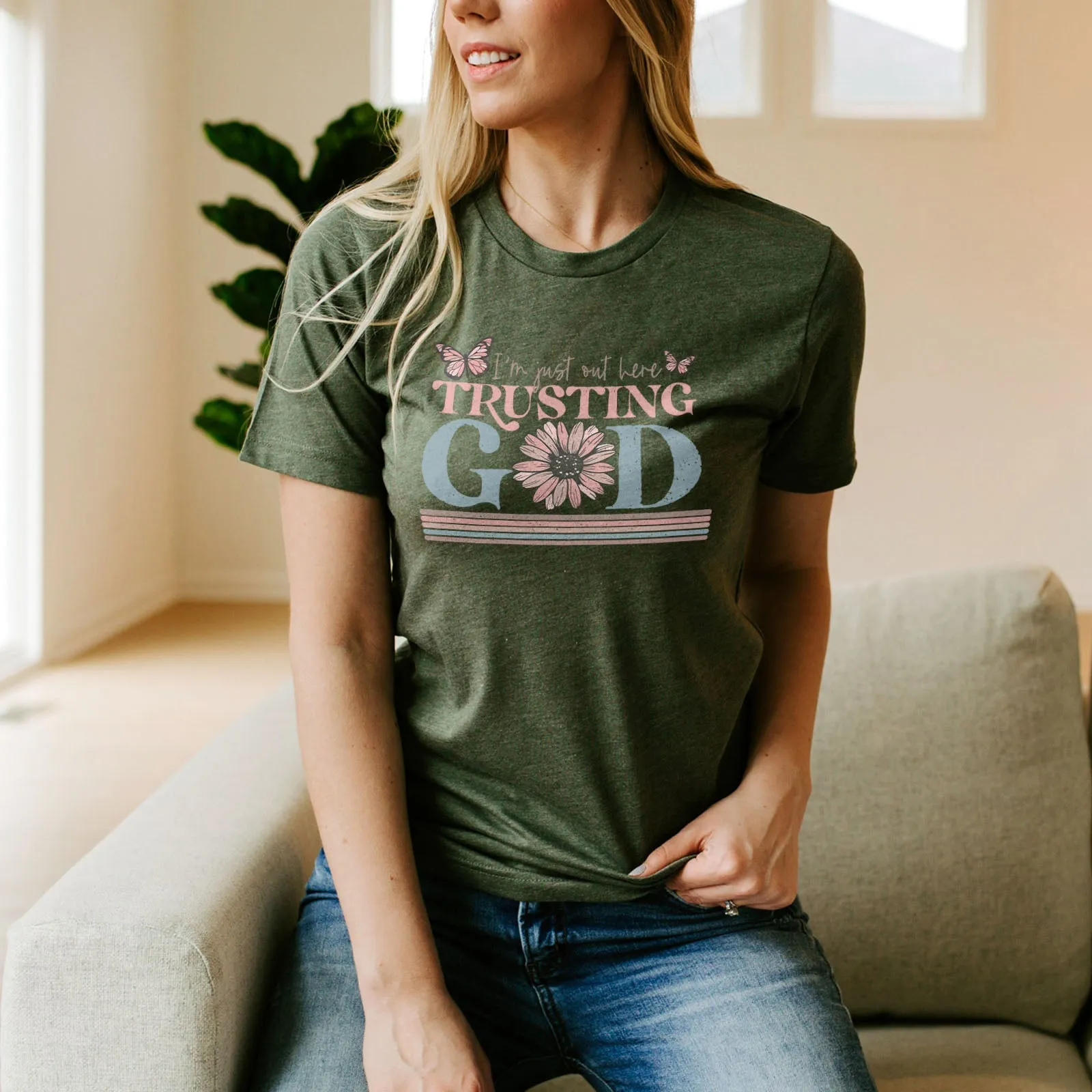 I'm Just Out Here Trusting God Tee Shirts For Women - Christian Shirts for Women - Religious Tee Shirts