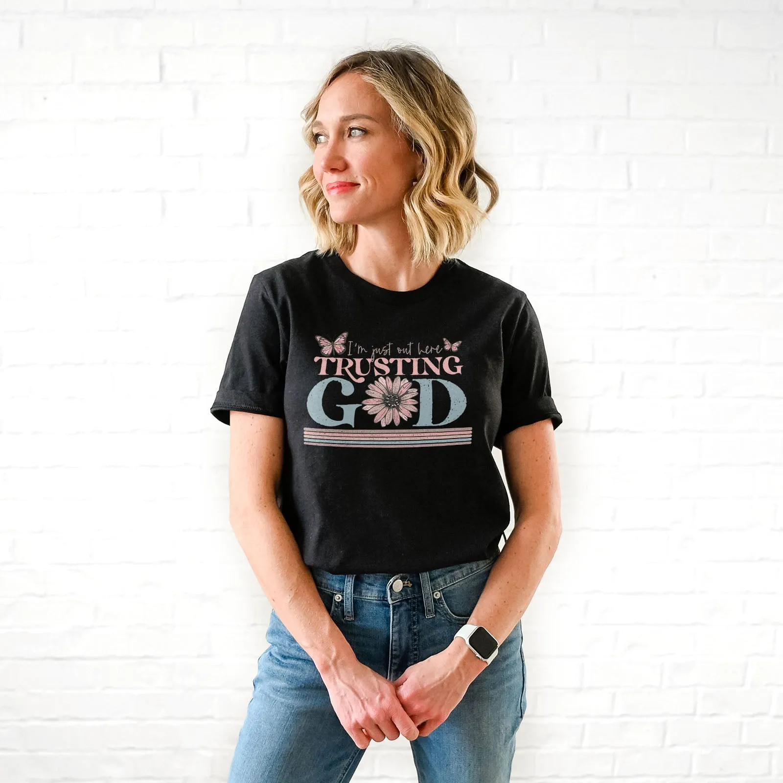 I'm Just Out Here Trusting God Tee Shirts For Women - Christian Shirts for Women - Religious Tee Shirts