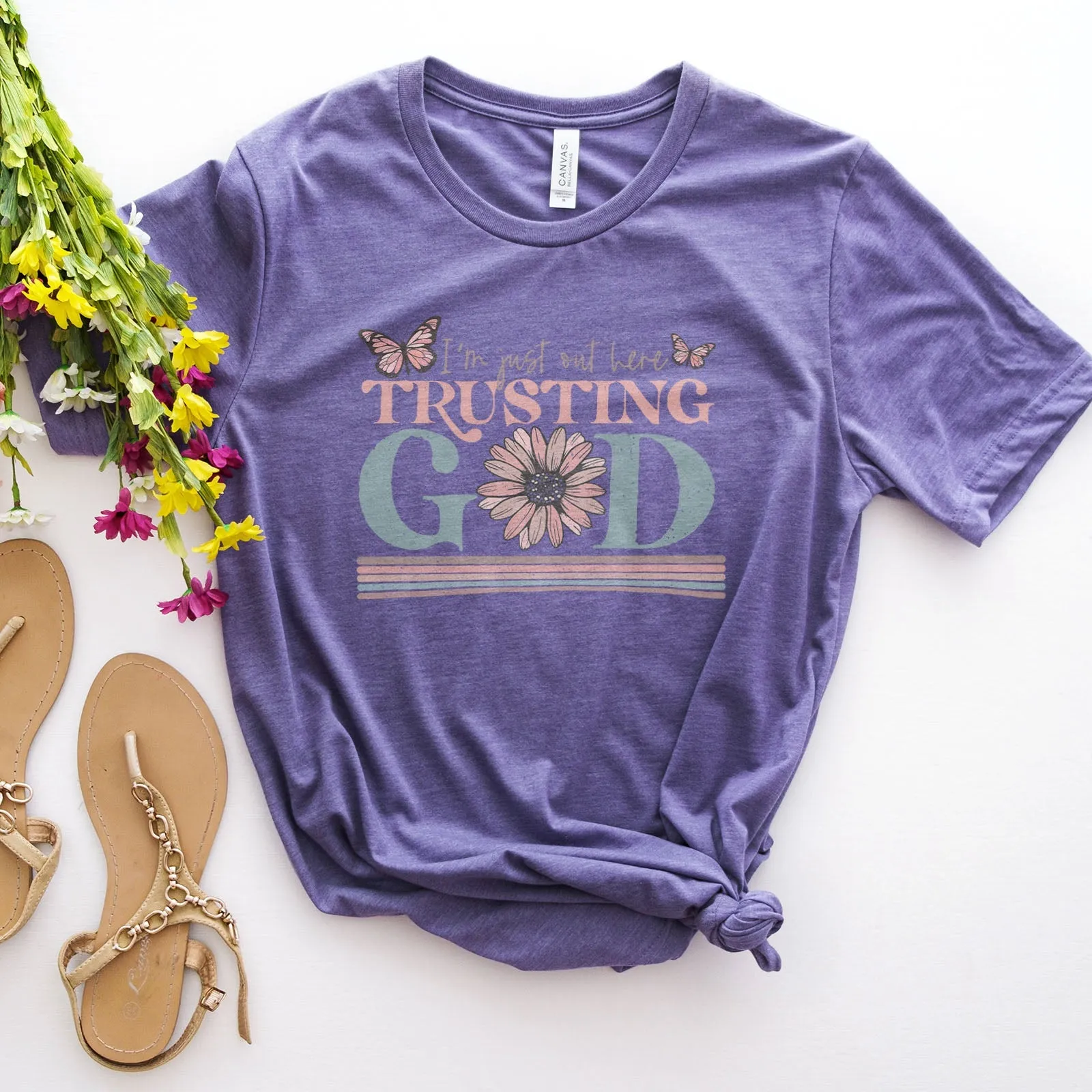 I'm Just Out Here Trusting God Tee Shirts For Women - Christian Shirts for Women - Religious Tee Shirts