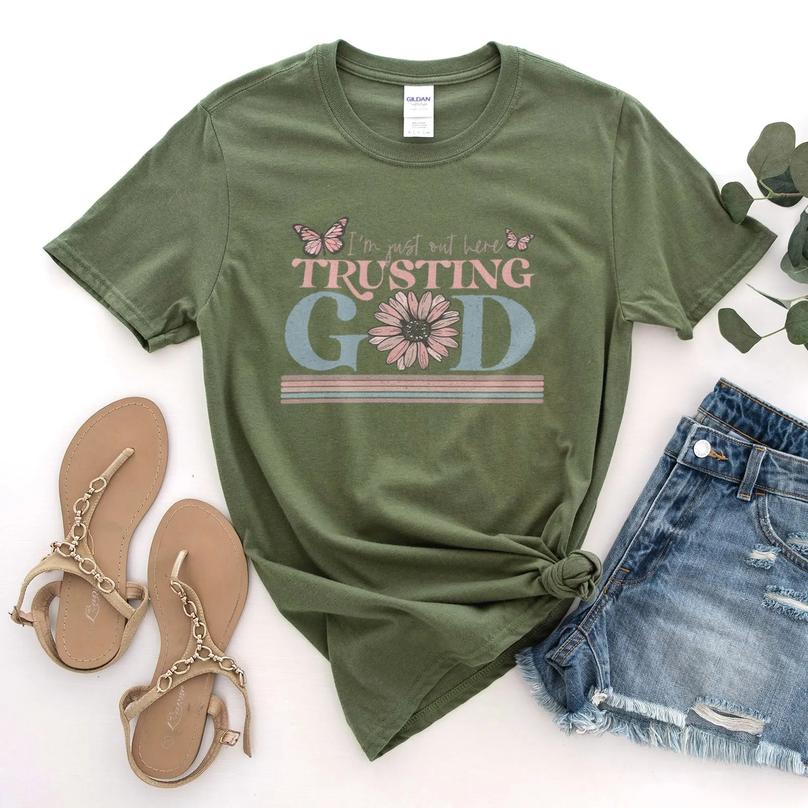 I'm Just Out Here Trusting God Tee Shirts For Women - Christian Shirts for Women - Religious Tee Shirts