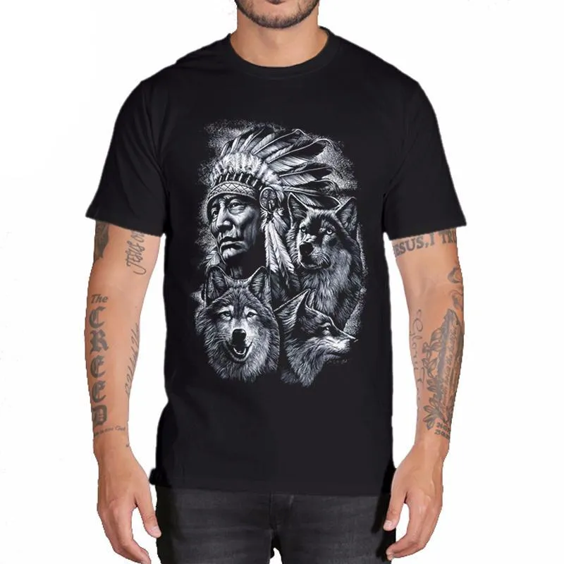 Indian & Wolf Print Casual T Shirt