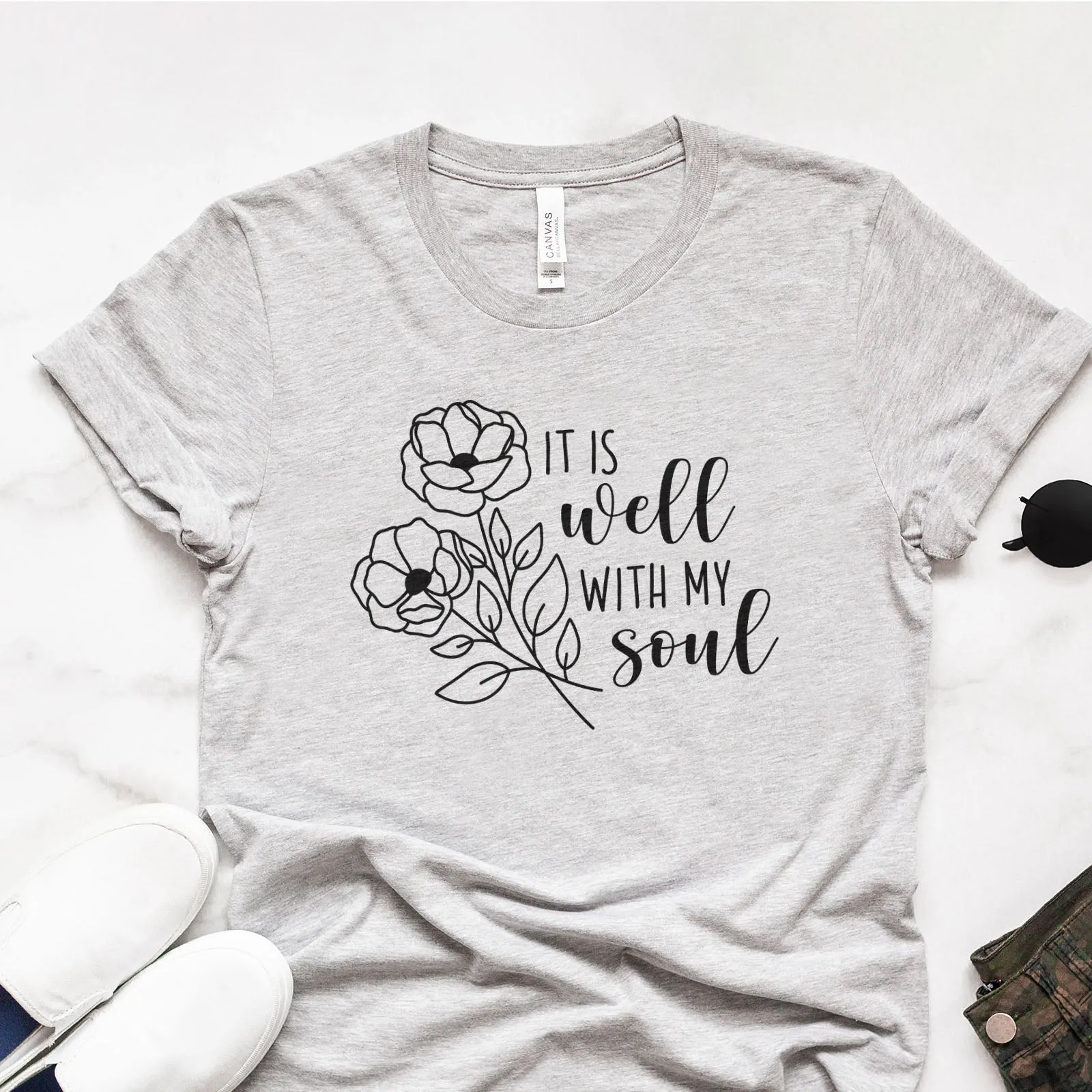 It Is Well With My Soul Flowers Tee Shirts For Women - Christian Shirts for Women - Religious Tee Shirts