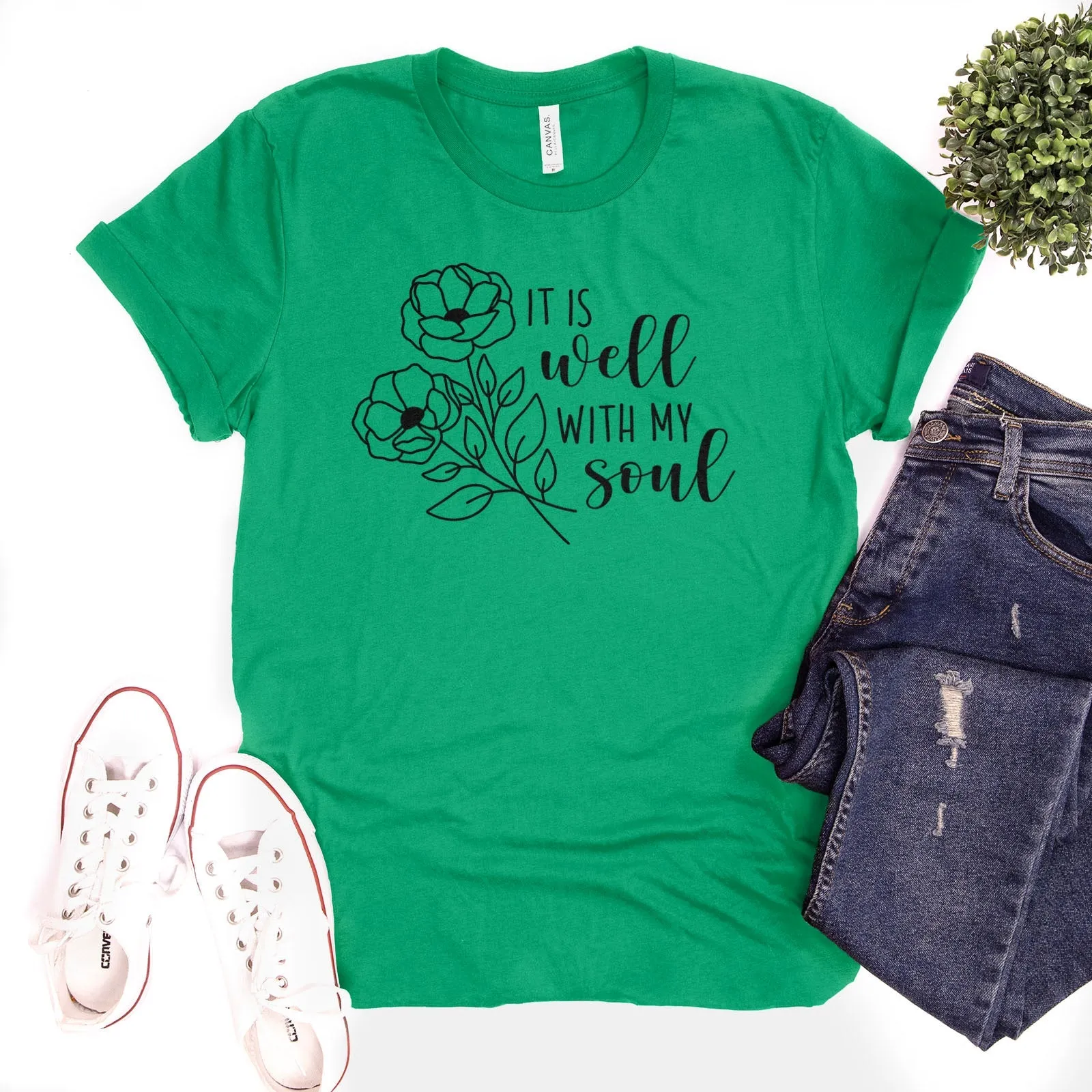 It Is Well With My Soul Flowers Tee Shirts For Women - Christian Shirts for Women - Religious Tee Shirts